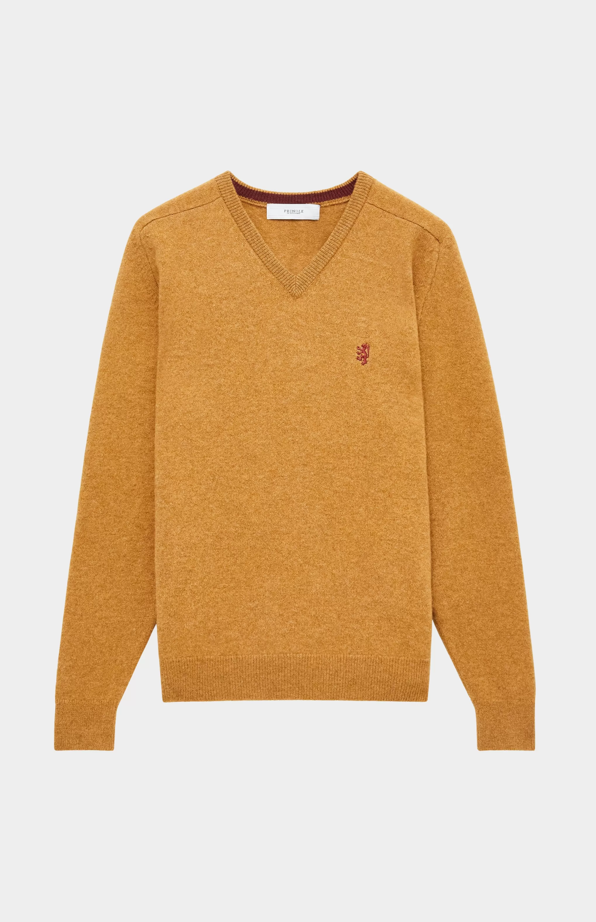 Cheap V Neck Lion Lambswool Jumper In Mustard Sand / Red Rust Men Gifts for Men