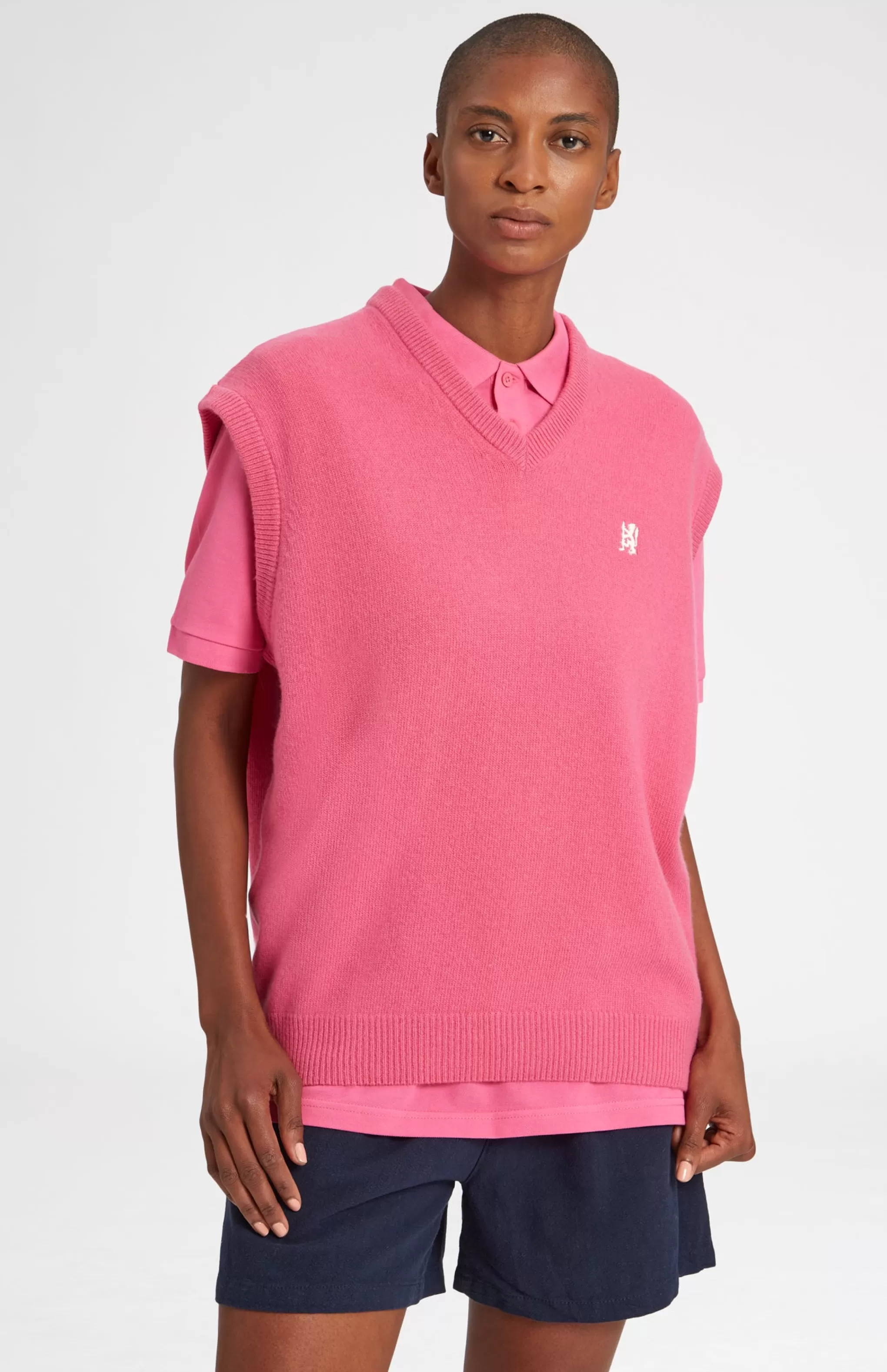 Cheap V Neck Sleeveless Golf Jumper In Heather Pink With Golfing Lion Logo Men/Women Vests