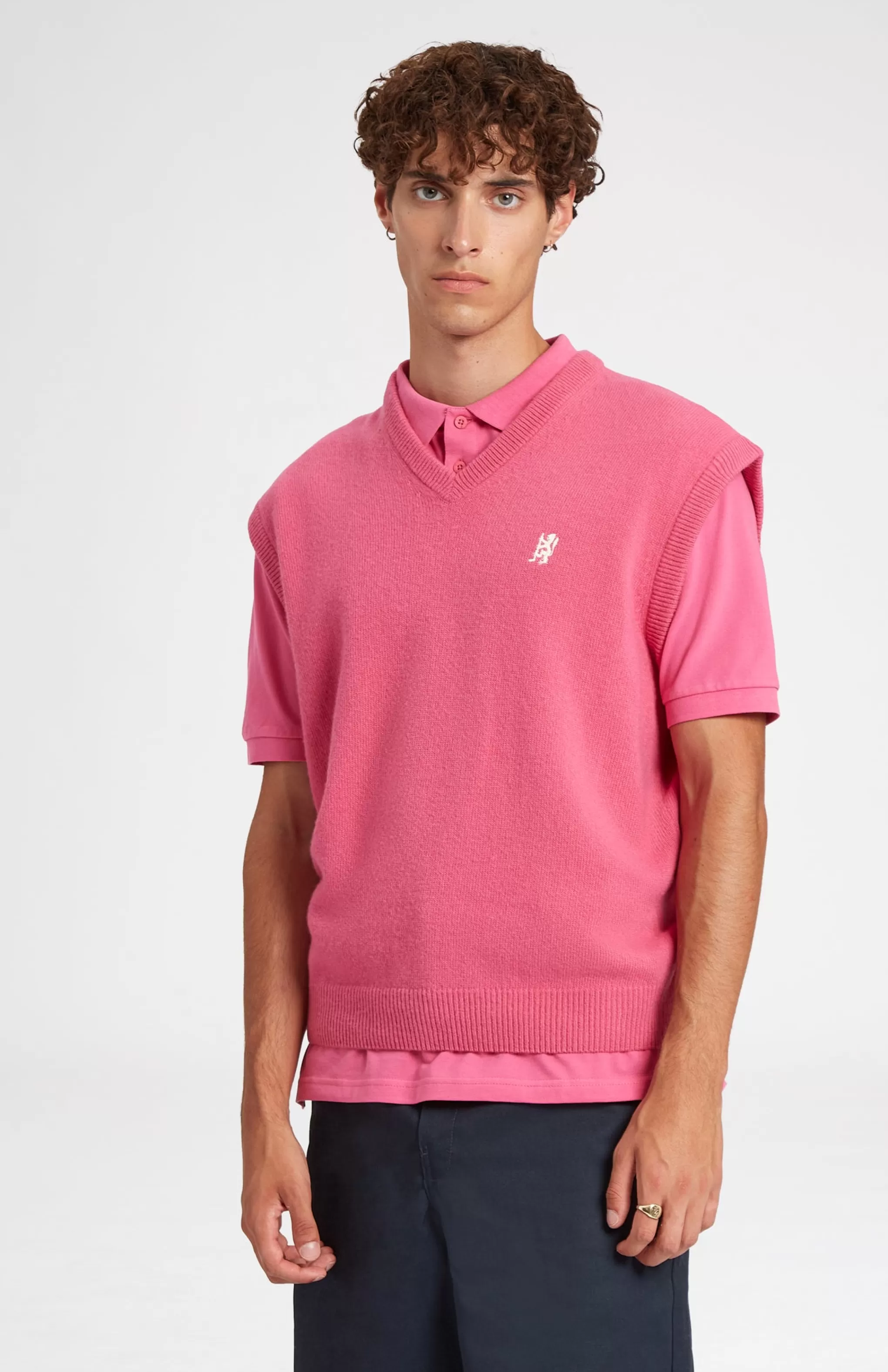 Cheap V Neck Sleeveless Golf Jumper In Heather Pink With Golfing Lion Logo Men/Women Vests