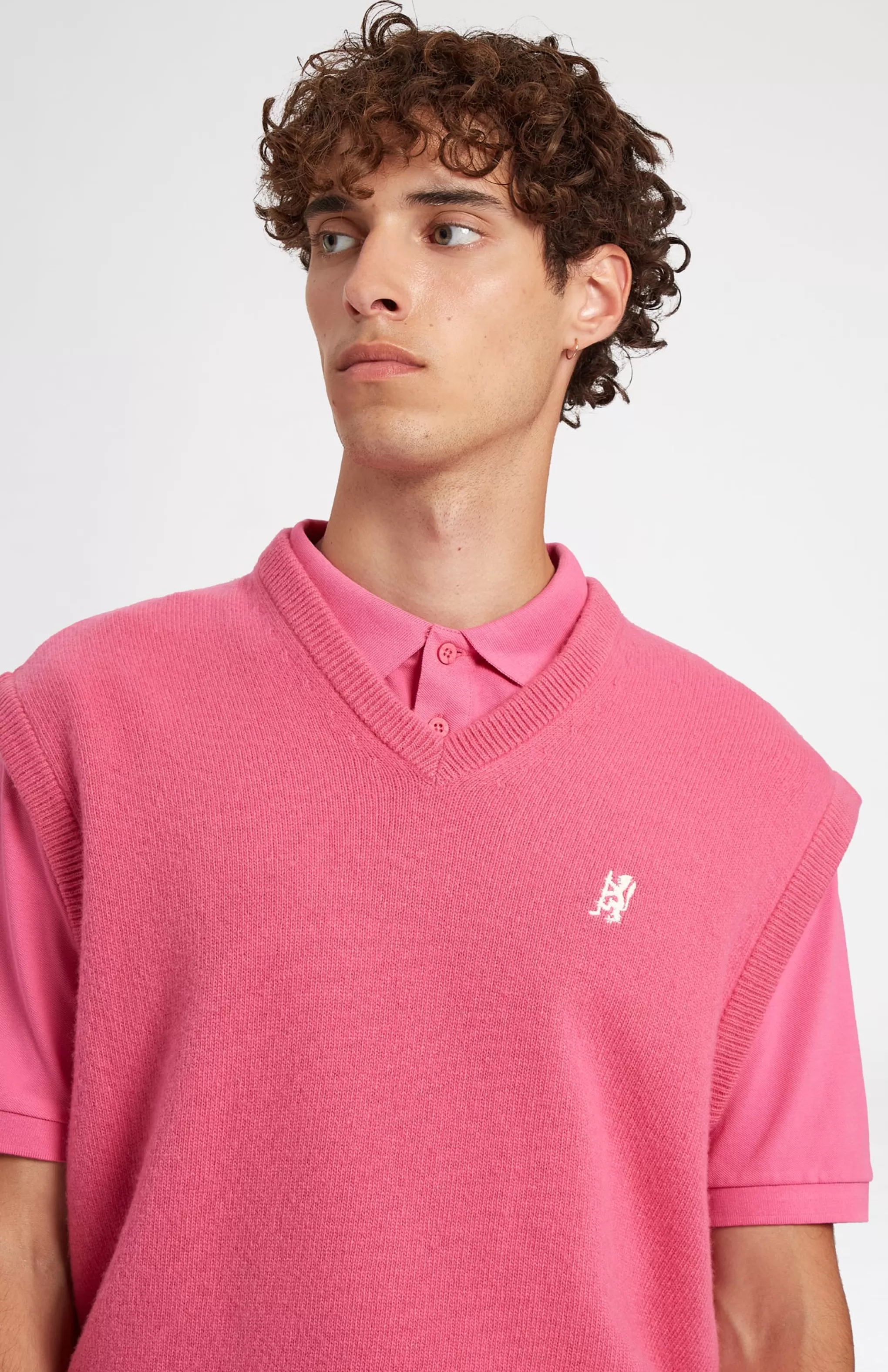 Cheap V Neck Sleeveless Golf Jumper In Heather Pink With Golfing Lion Logo Men/Women Vests