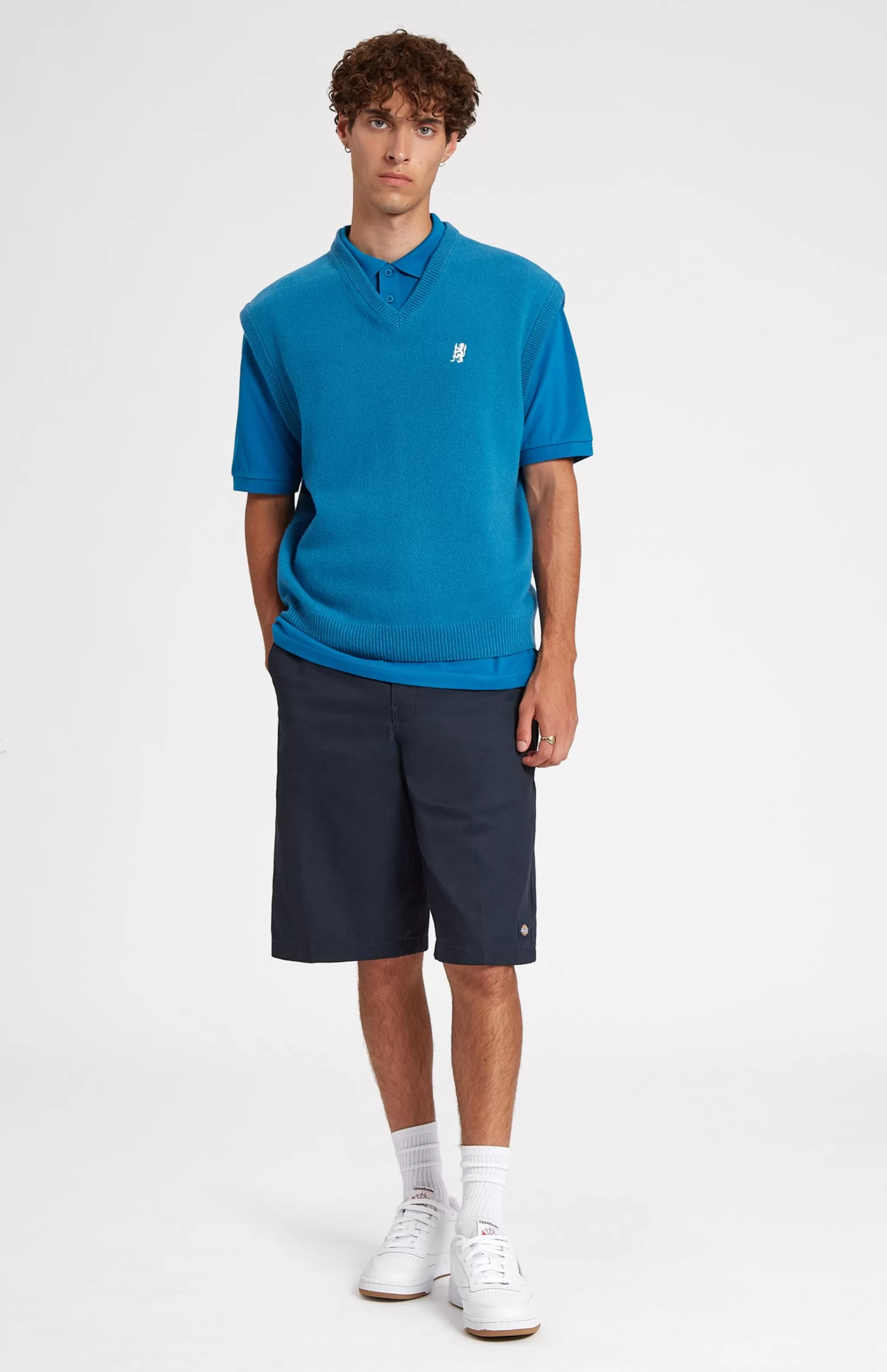 Store V Neck Sleeveless Golf Jumper In Lagoon With Golfing Lion Logo Men/Women V Neck Knits