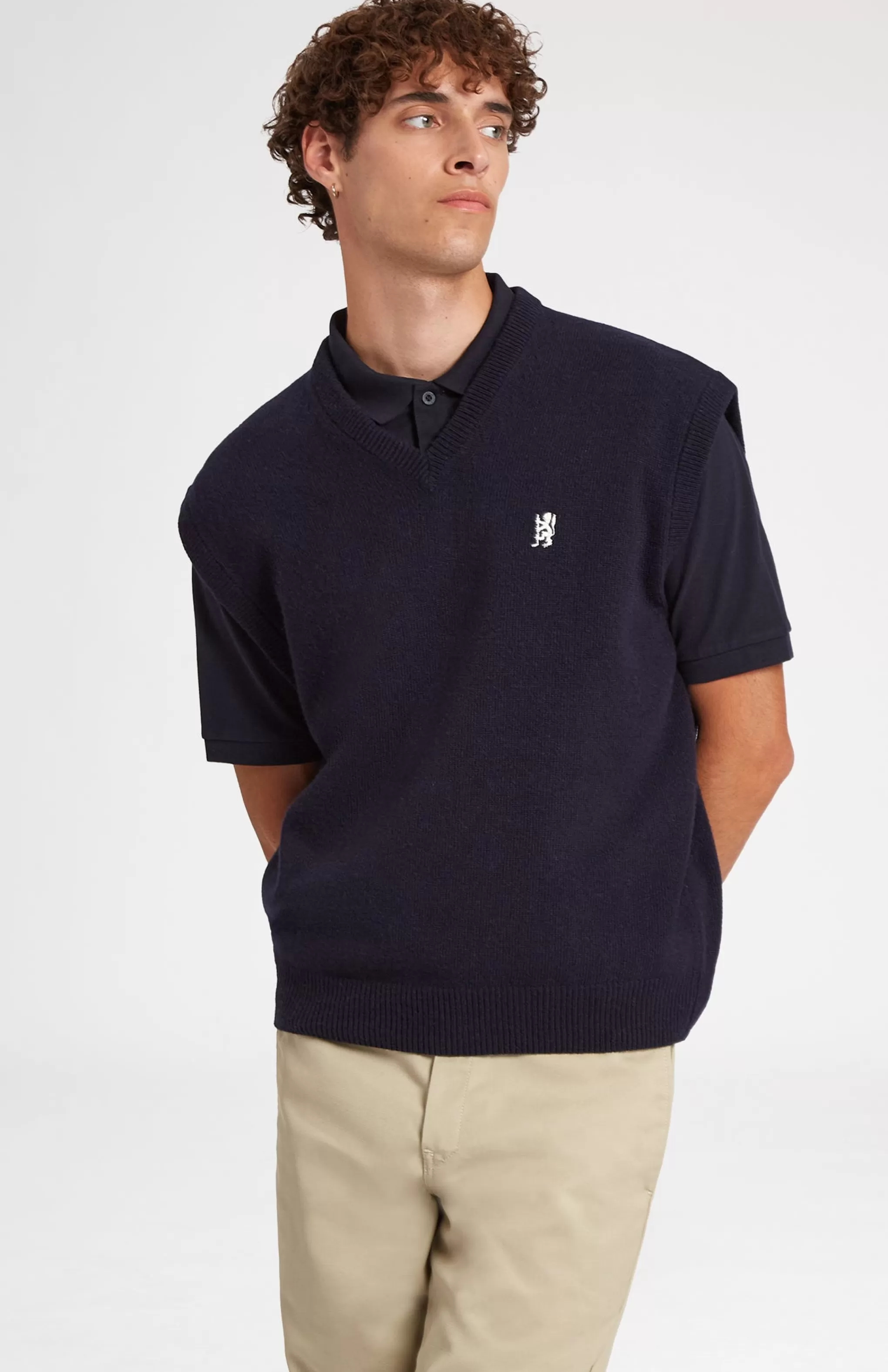 Sale V Neck Sleeveless Golf Jumper In Navy With Golfing Lion Logo Men/Women Vests