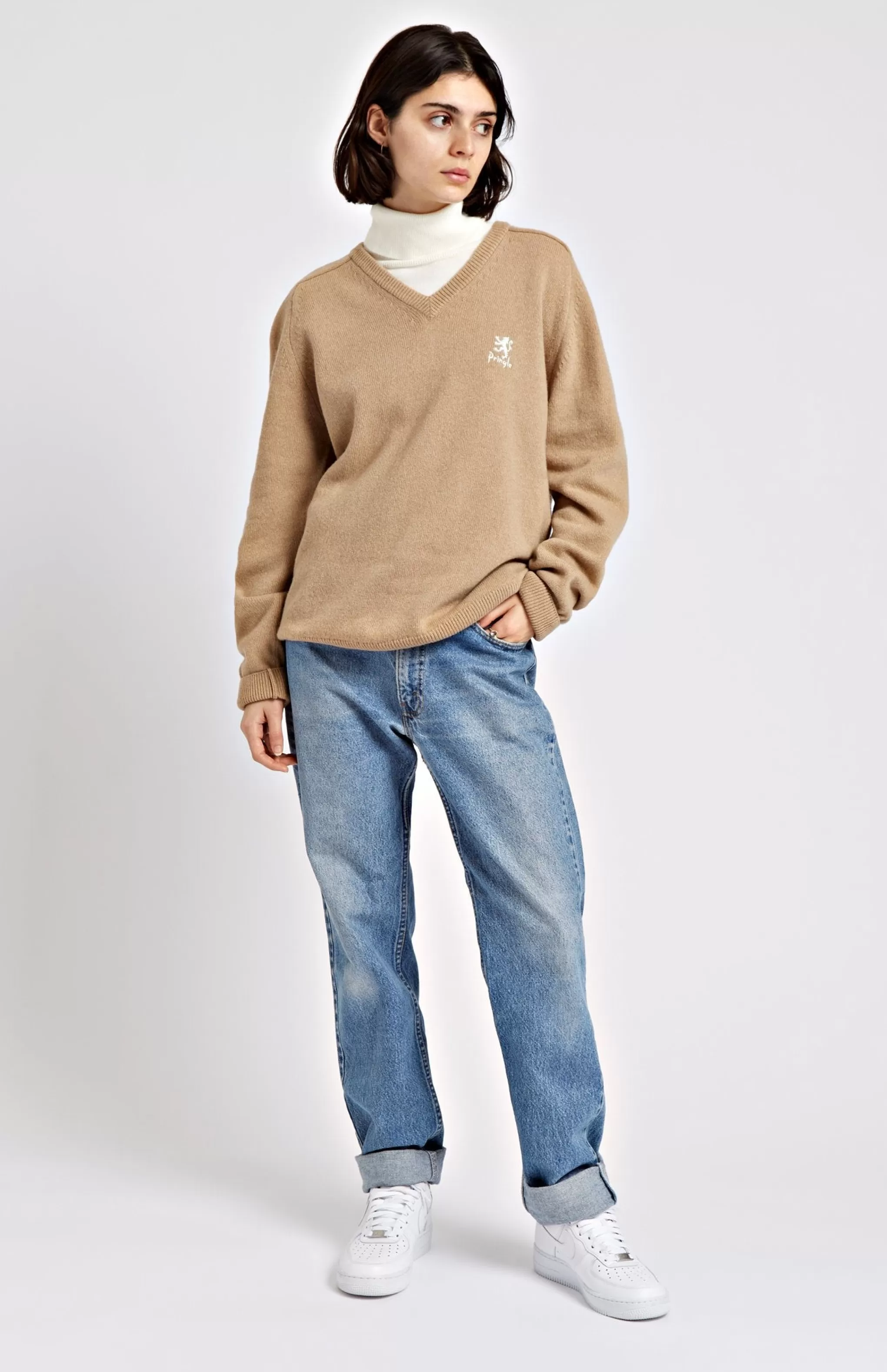 Discount Women's Archive V Neck Lambswool Blend Jumper In Camel Men/Women V Neck Knits