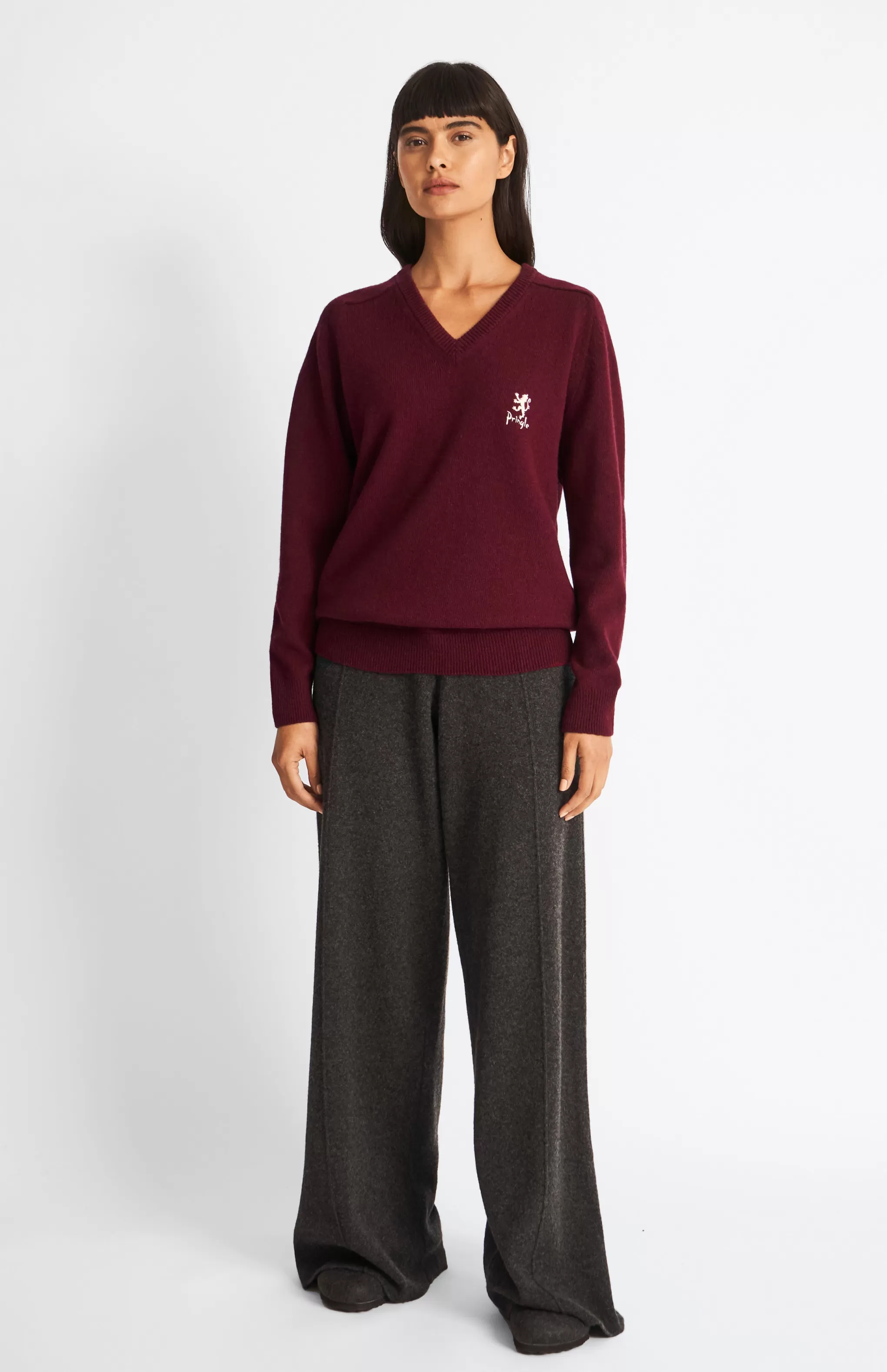 Clearance Women's Archive V Neck Lambswool Blend Jumper In Claret Men/Women V Neck Knits