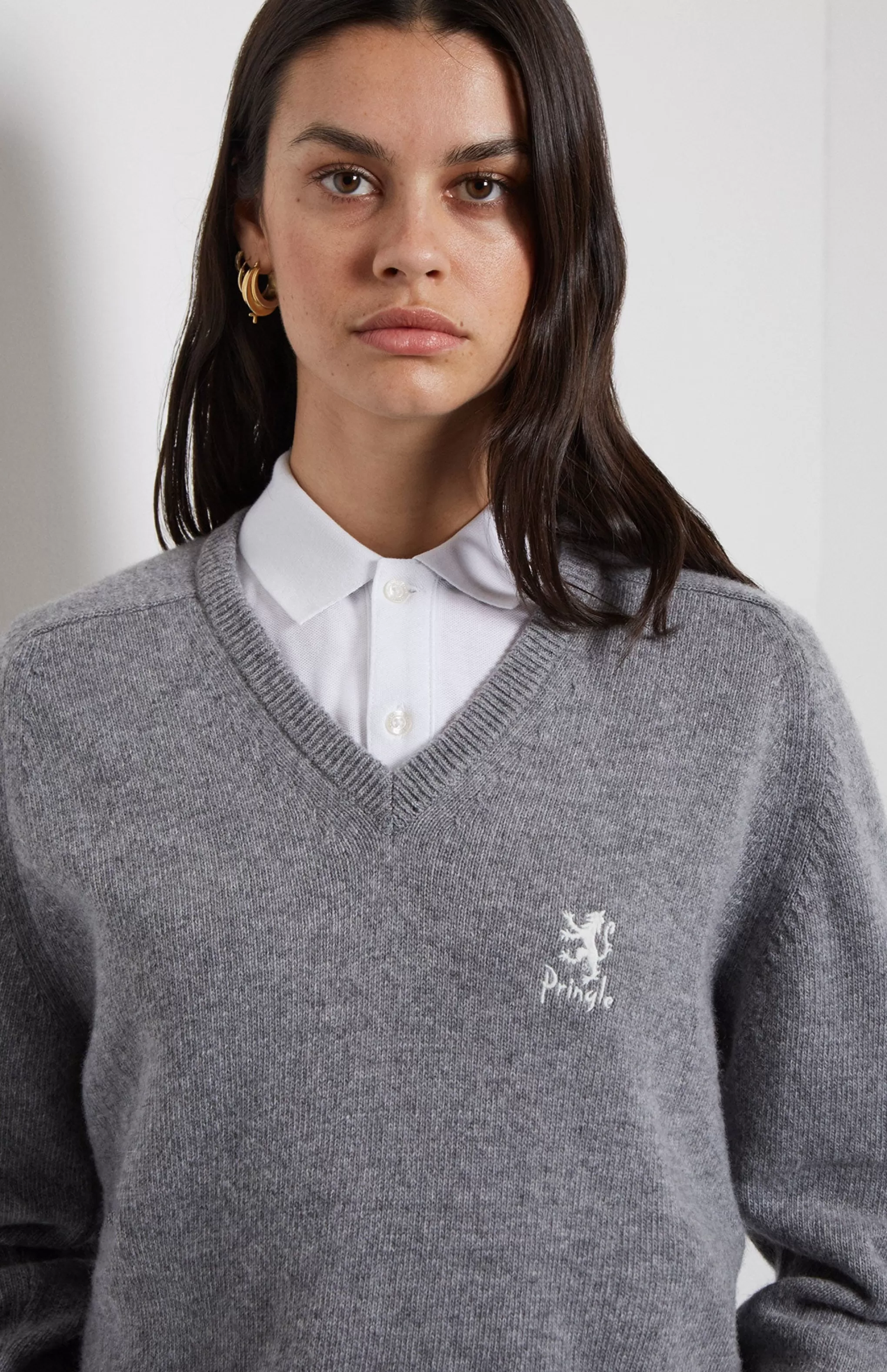 Sale Women's Archive V Neck Lambswool Blend Jumper In Grey Marl Men/Women Lambswool