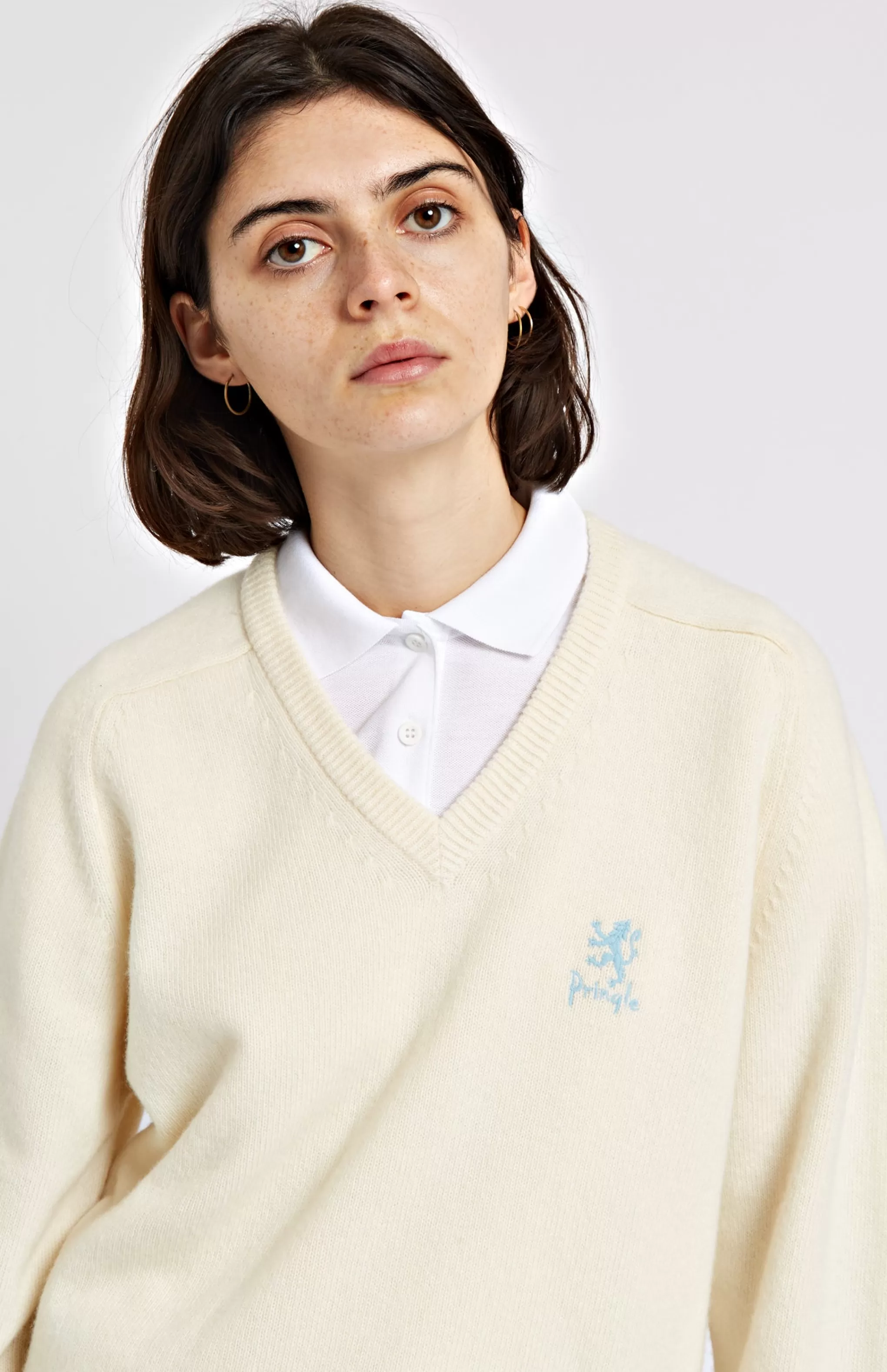 Discount Women's Archive V Neck Lambswool Blend Jumper In Ivory Men Pringle Heritage Unisex Collections