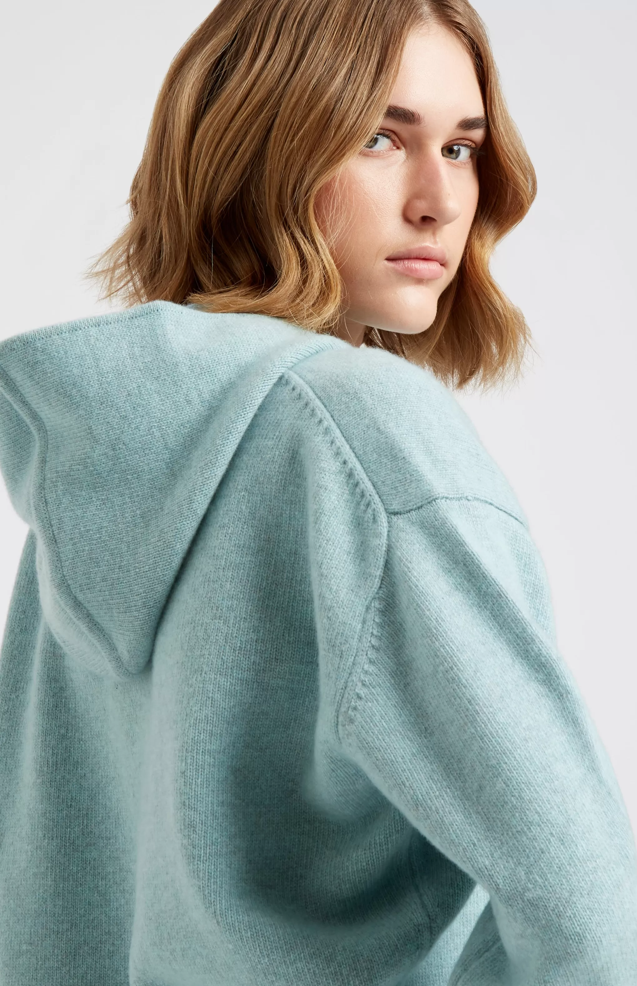 Sale Women's Cashmere Blend Hoodie In Aqua Melange Men/Women Loungewear