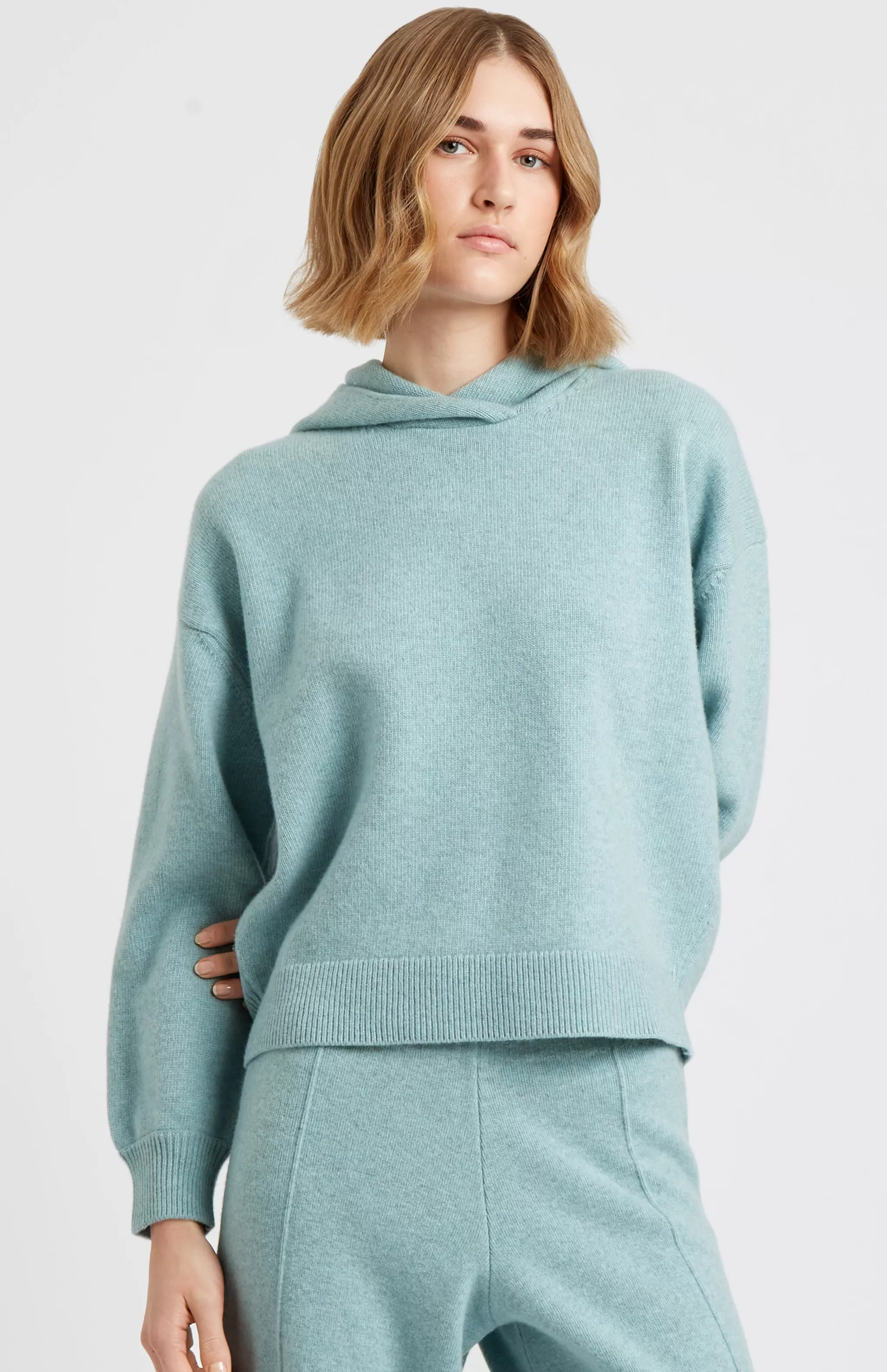 Sale Women's Cashmere Blend Hoodie In Aqua Melange Men/Women Loungewear