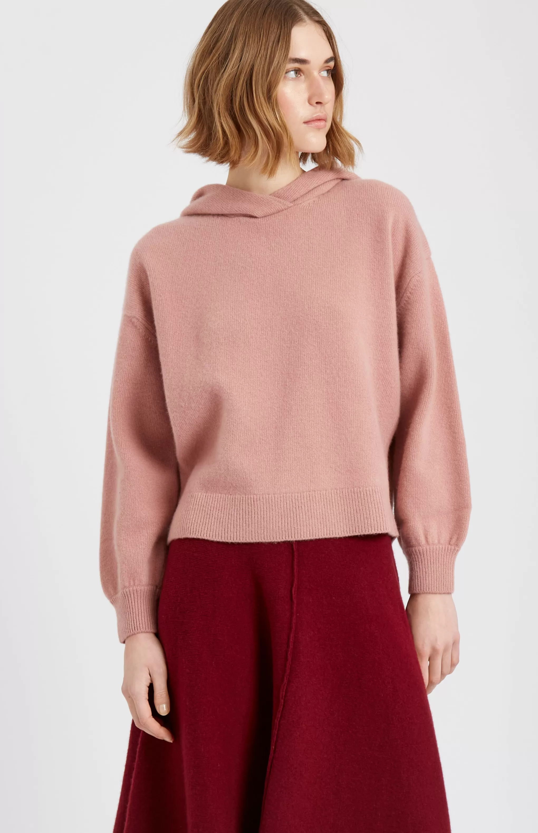 New Women's Cashmere Blend Hoodie In Dusty Pink Men/Women Round Neck Knits