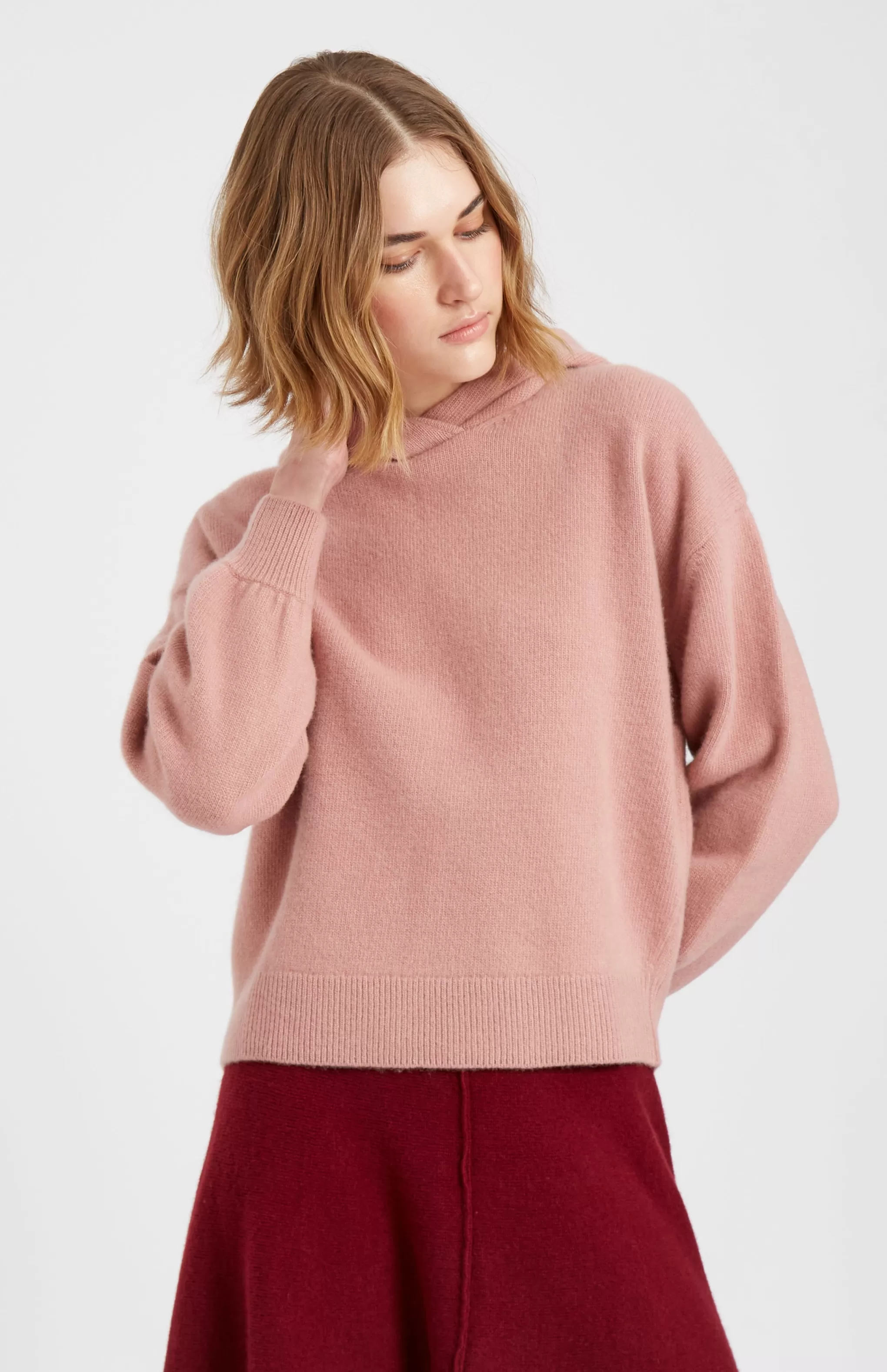 New Women's Cashmere Blend Hoodie In Dusty Pink Men/Women Round Neck Knits