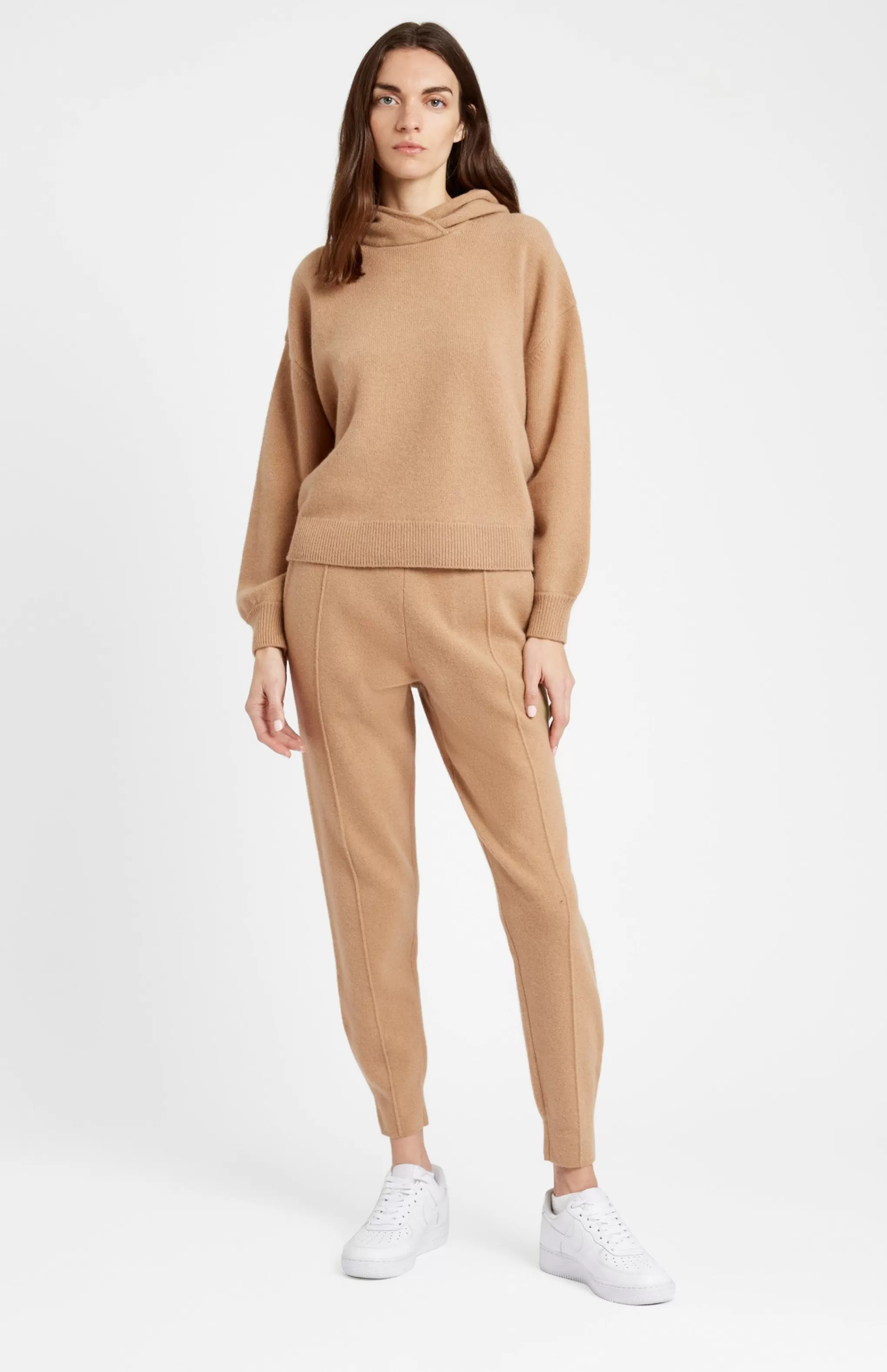Best Sale Women's Cashmere Blend Hoodie In Sand Men/Women Round Neck Knits