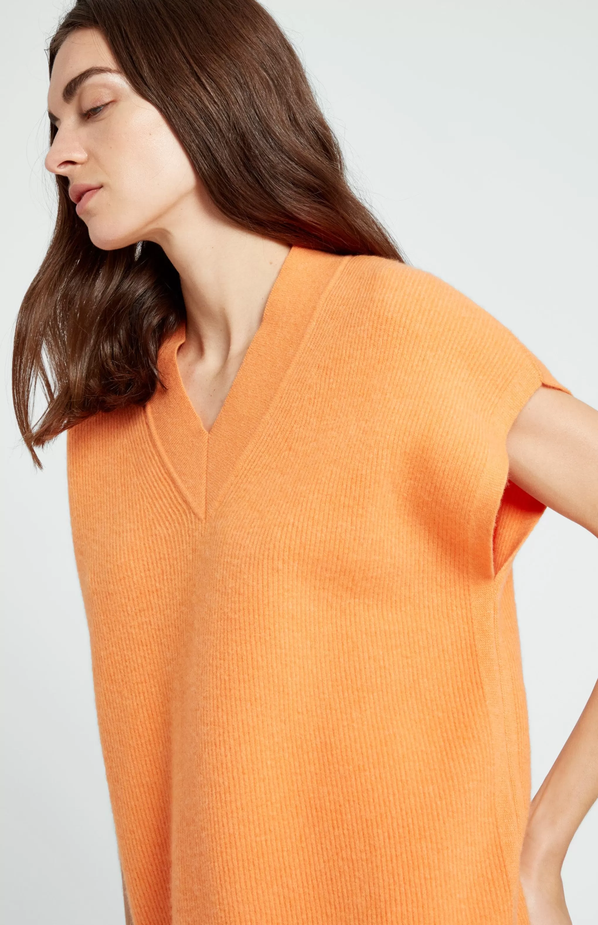 Cheap Women's Cashmere Blend V Neck Sleeveless Jumper In Burnt Orange Men/Women V Neck Knits