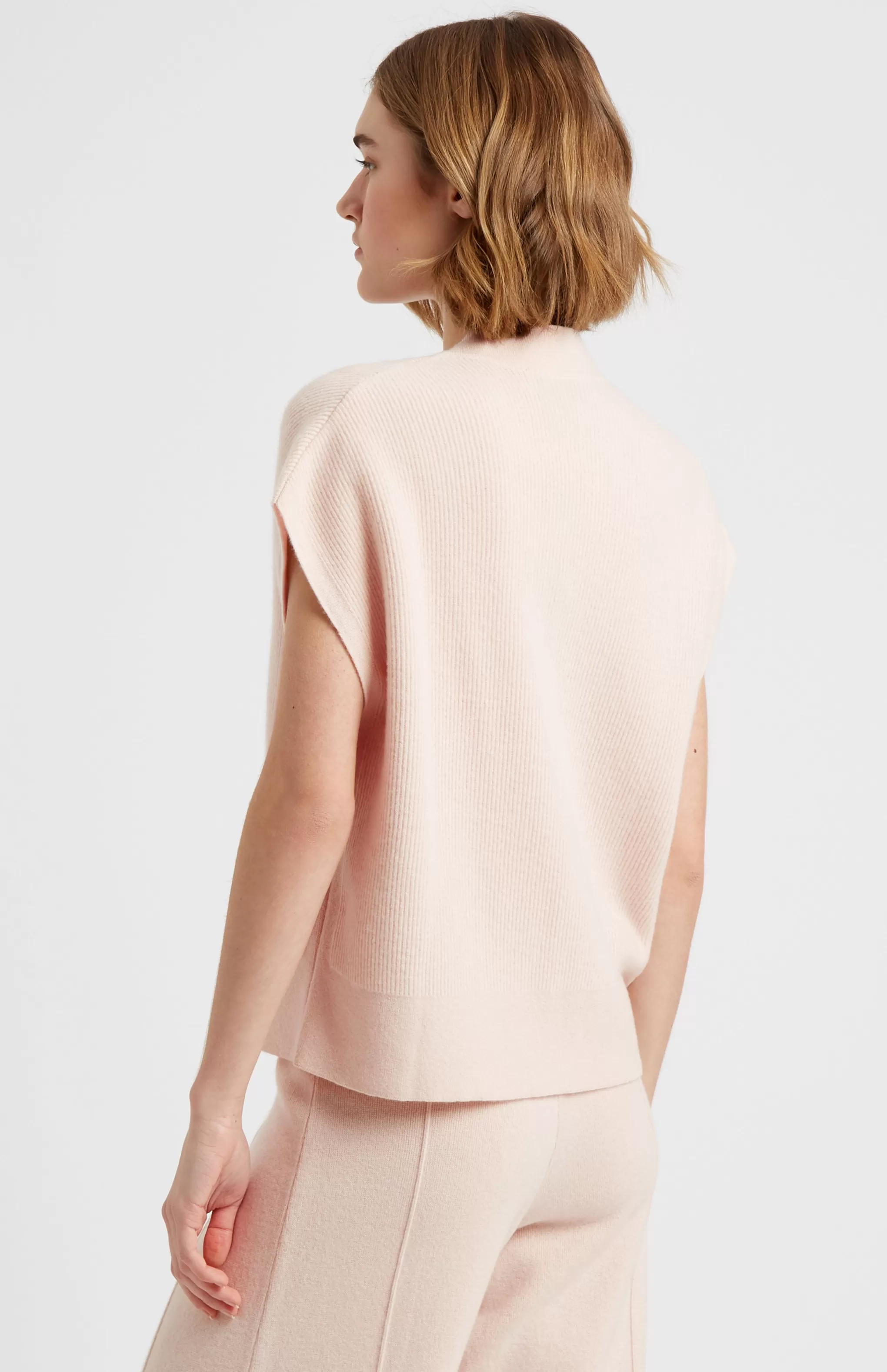 Best Sale Women's Cashmere Blend V Neck Sleeveless Jumper In Pink Champagne Men/Women Loungewear