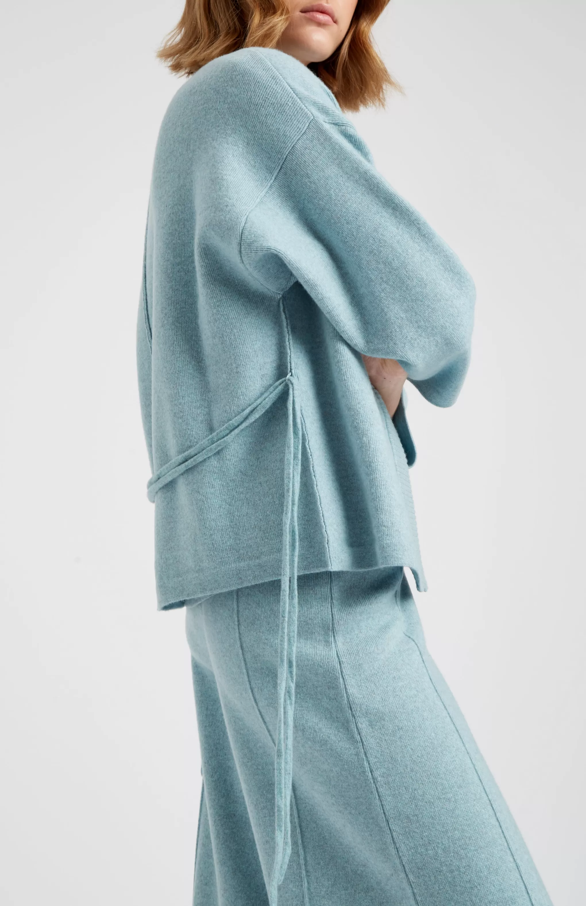 Cheap Women's Cashmere Blend Wrap Cardigan In Aqua Melange Men/Women Loungewear