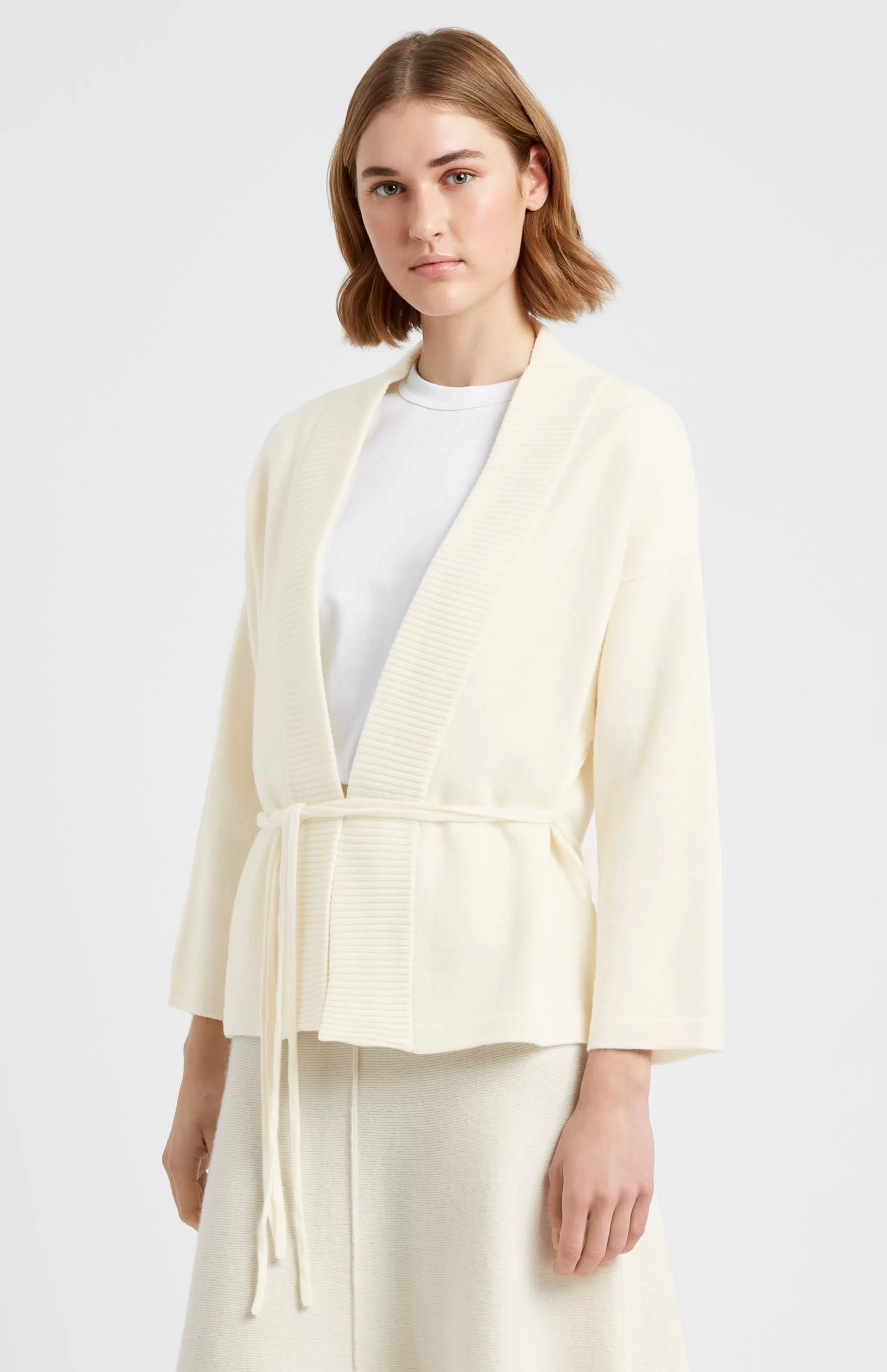 New Women's Cashmere Blend Wrap Cardigan In Cream Men/Women Loungewear