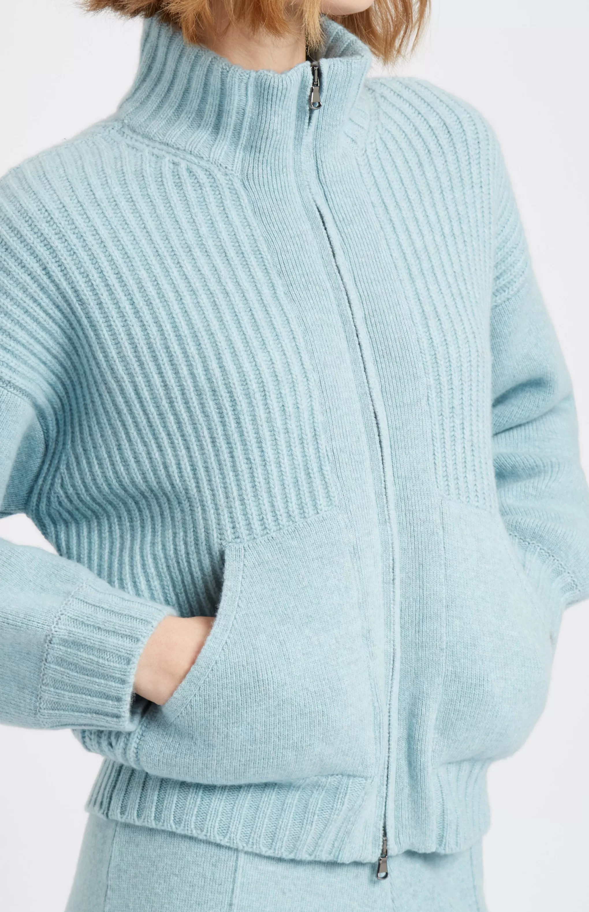 Hot Women's Cashmere Blend Zip Thru Jacket In Aqua Melange Men/Women Loungewear
