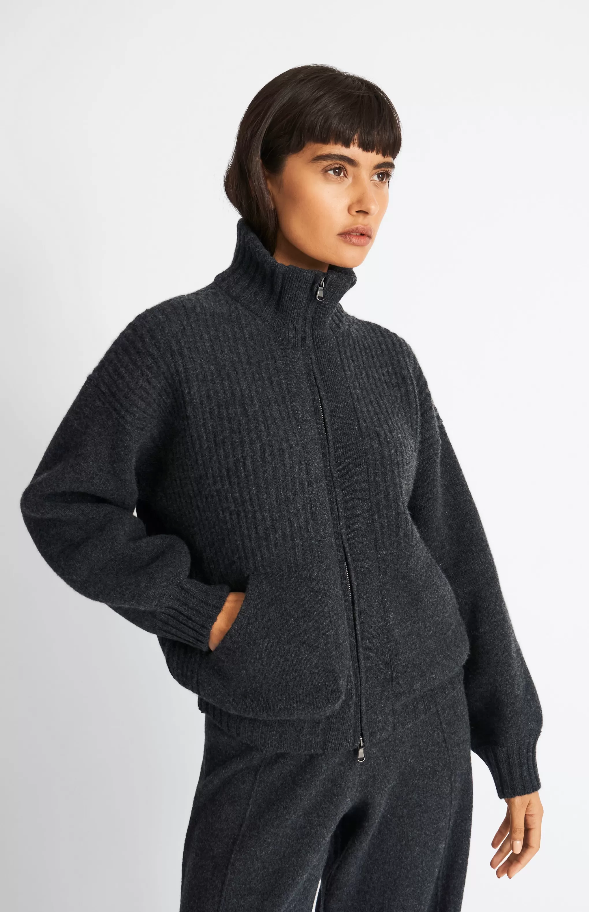 Cheap Women's Cashmere Blend Zip Thru Jacket In Charcoal Men/Women Loungewear