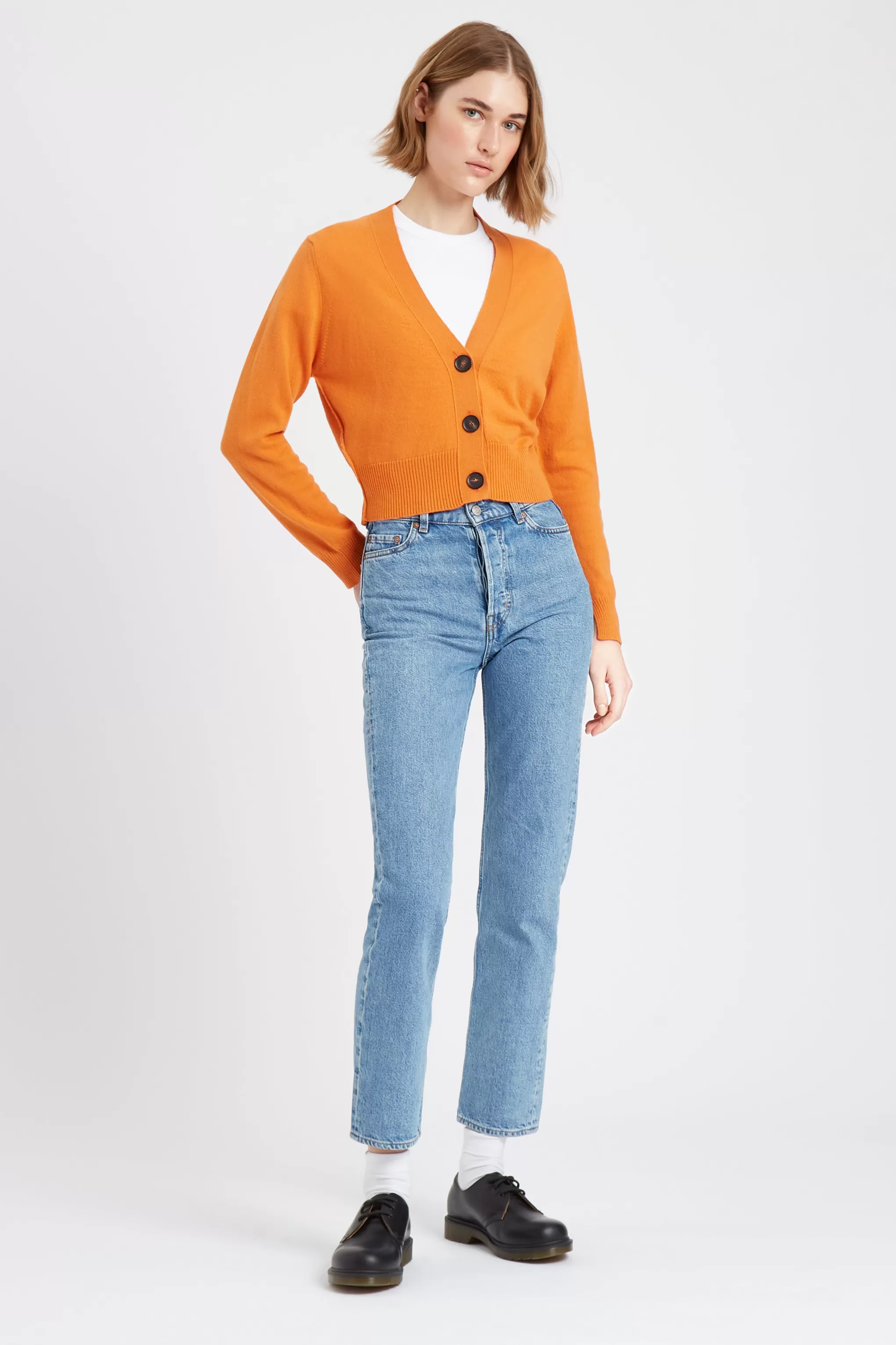 Sale Women's Cropped Cashmere Cardigan In Burnt Orange Men/Women Classic Cashmere