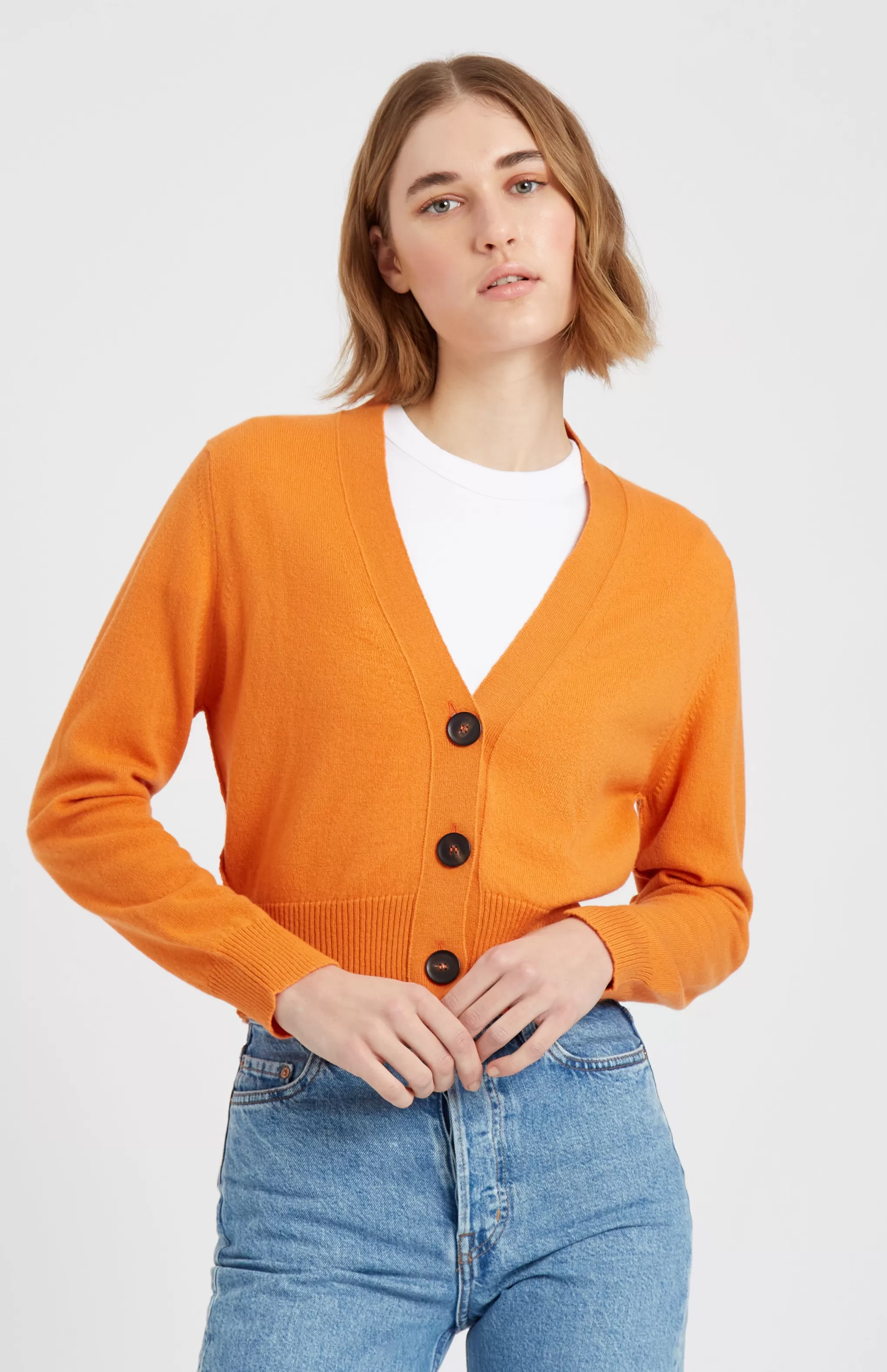 Sale Women's Cropped Cashmere Cardigan In Burnt Orange Men/Women Classic Cashmere