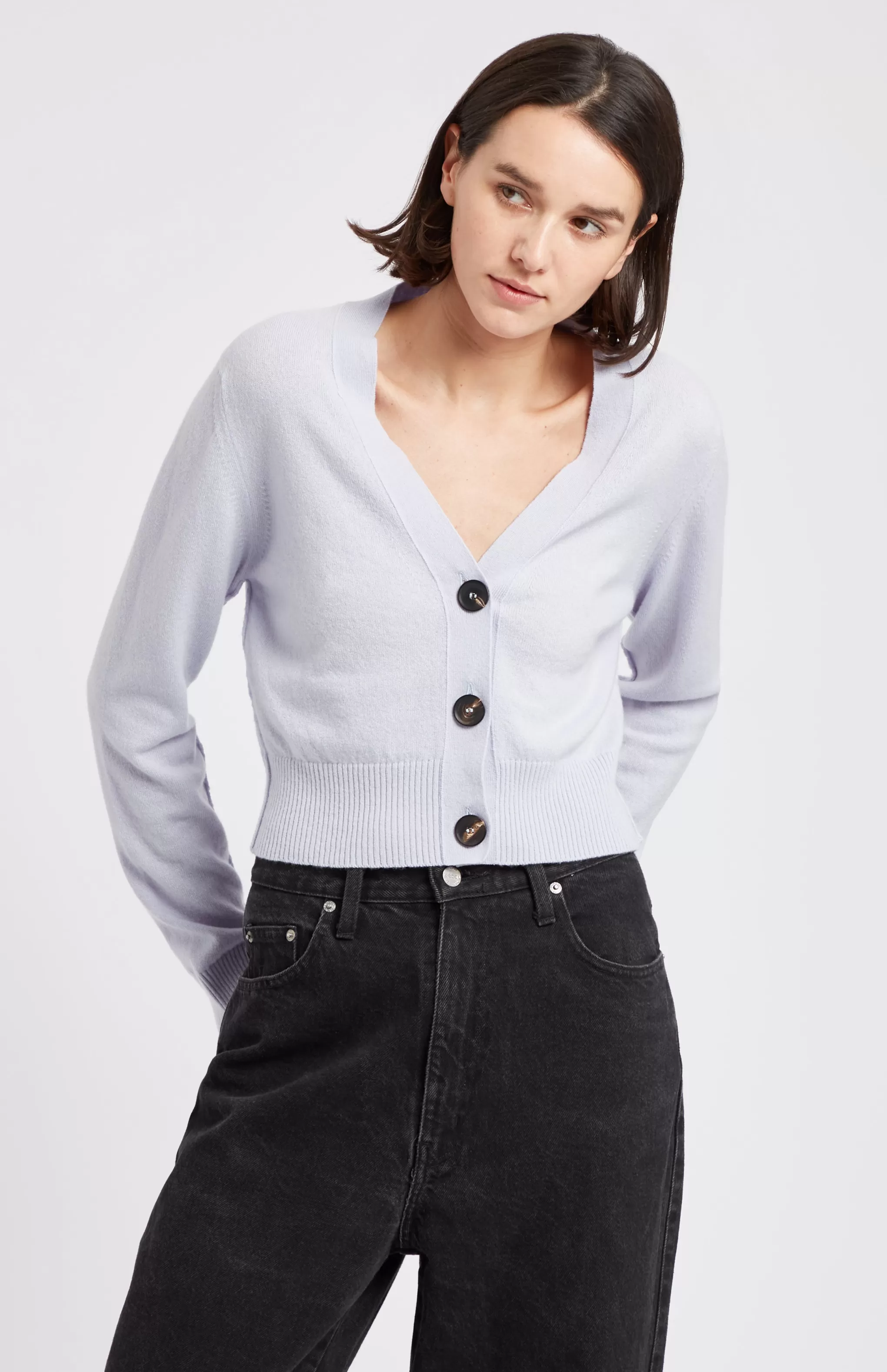Cheap Women's Cropped Cashmere Cardigan In Light Blue Men/Women Made in Scotland