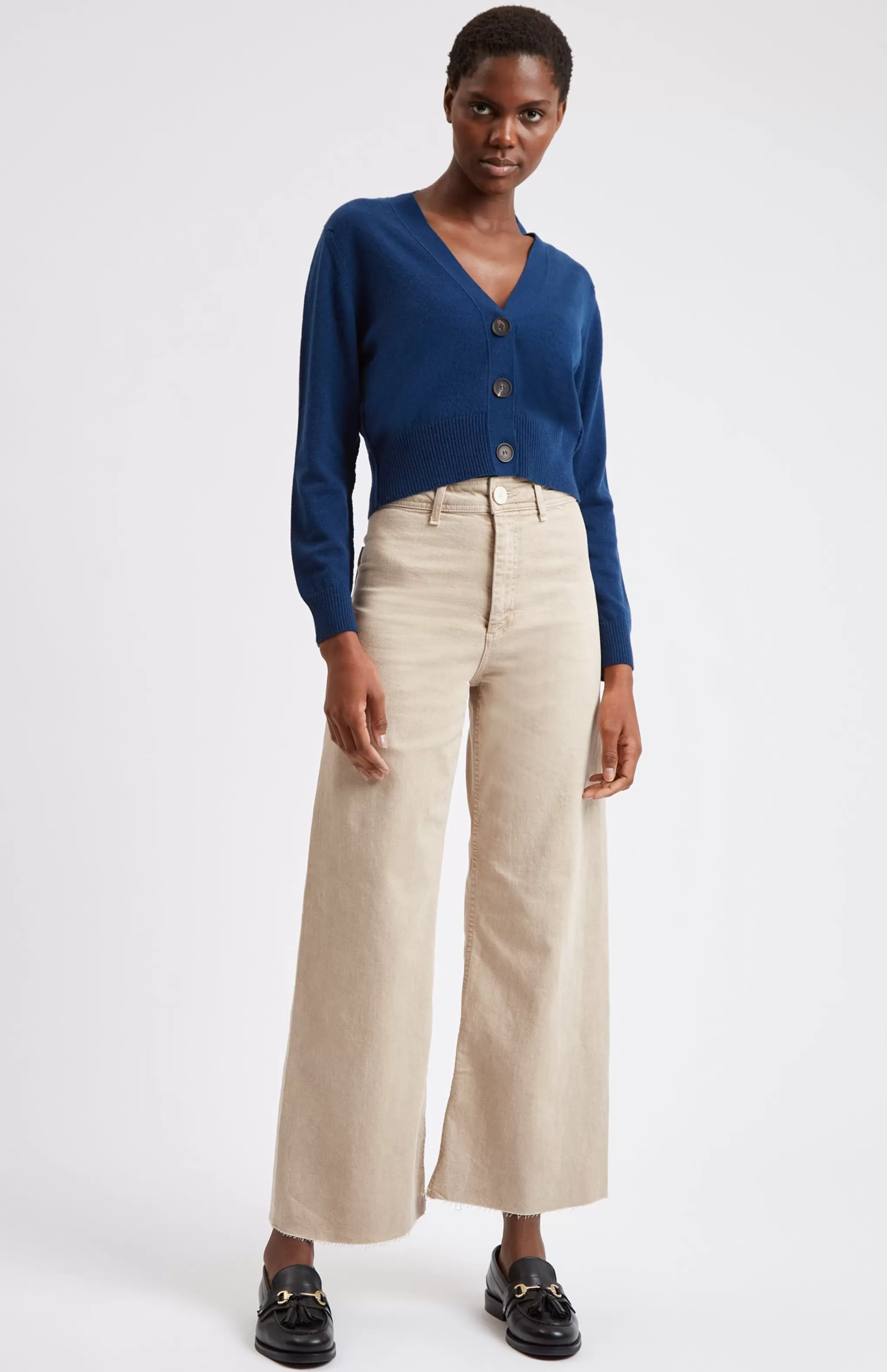 Fashion Women's Cropped Cashmere Cardigan In Navy Men/Women Cardigans