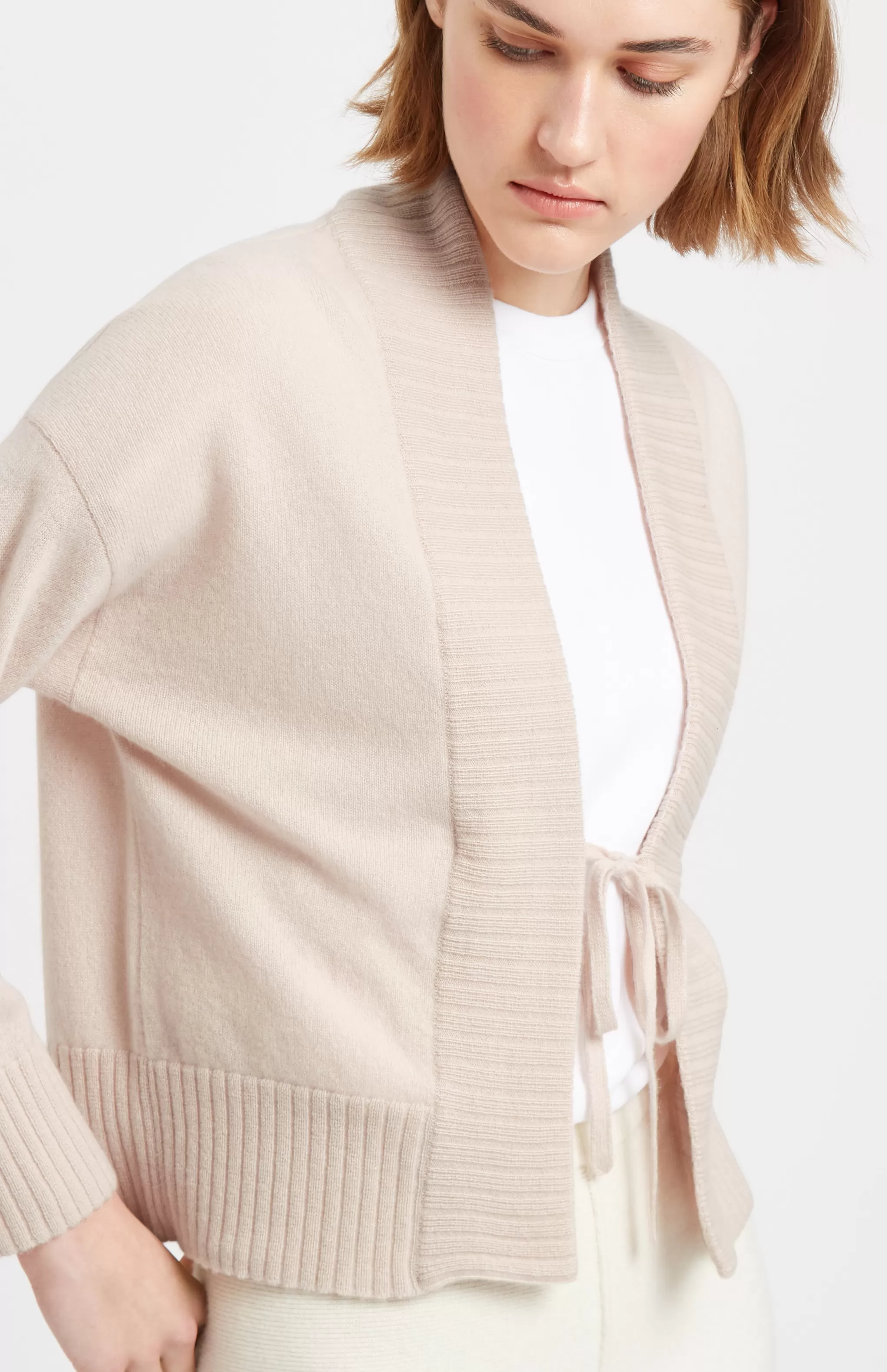 Sale Women's Lightweight Cashmere Open Cardigan With Tie In Pastel Pink Men/Women Cardigans