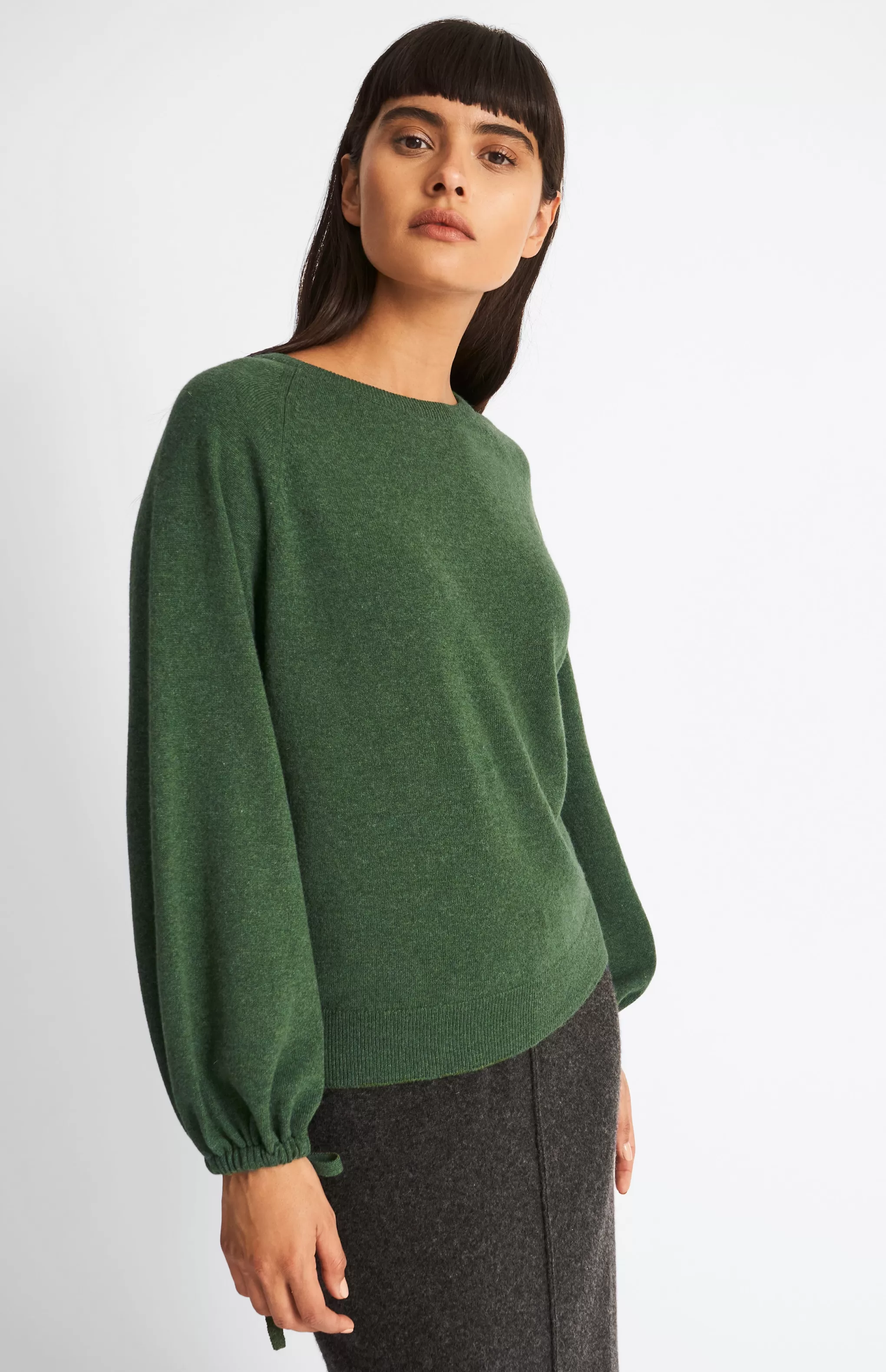 Outlet Women's Lightweight Round Neck Cashmere Jumper In Moss Green Men/Women Round Neck Knits