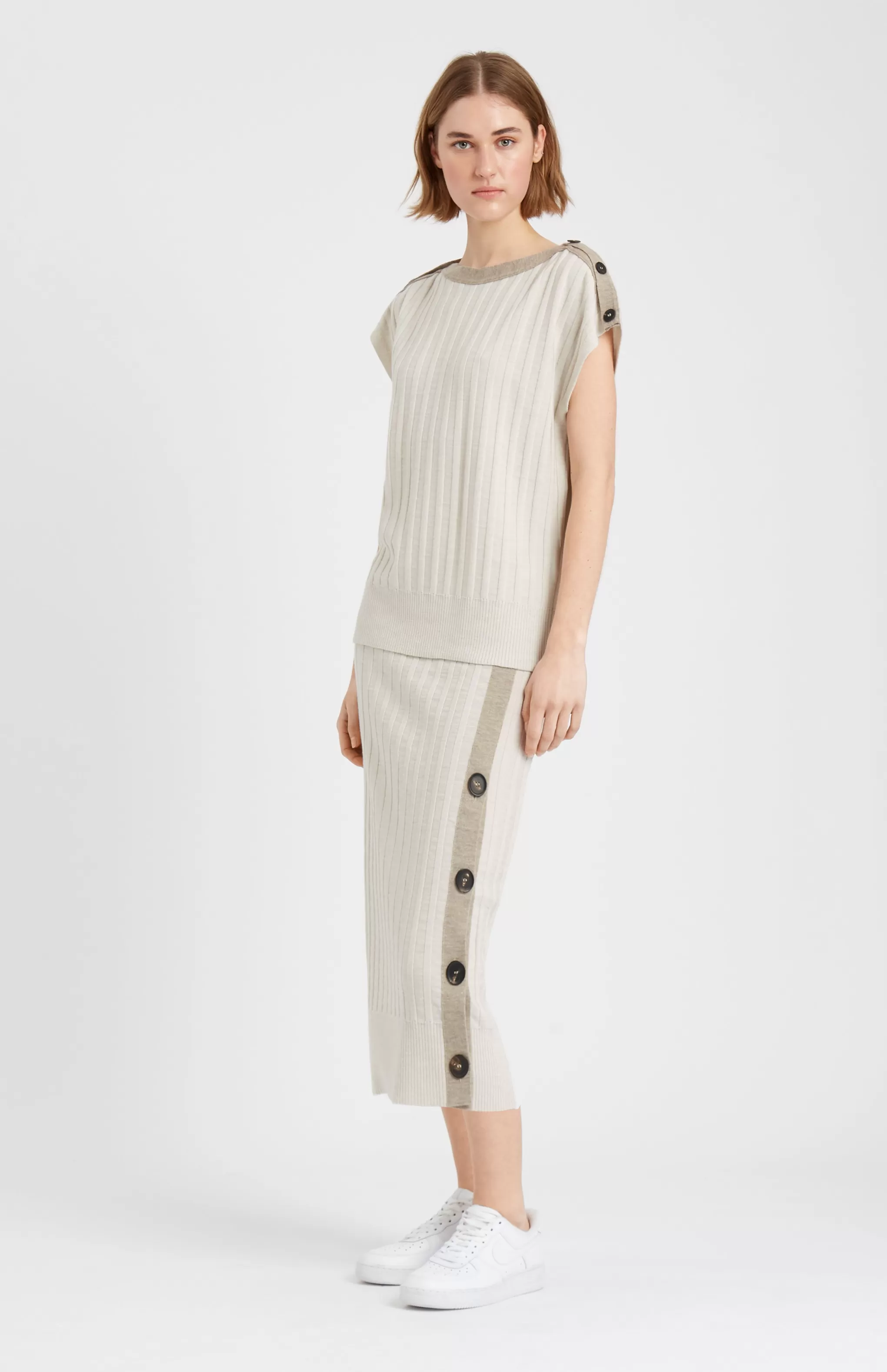Shop Women's Long Ribbed Merino Skirt In Natural Men/Women Skirts