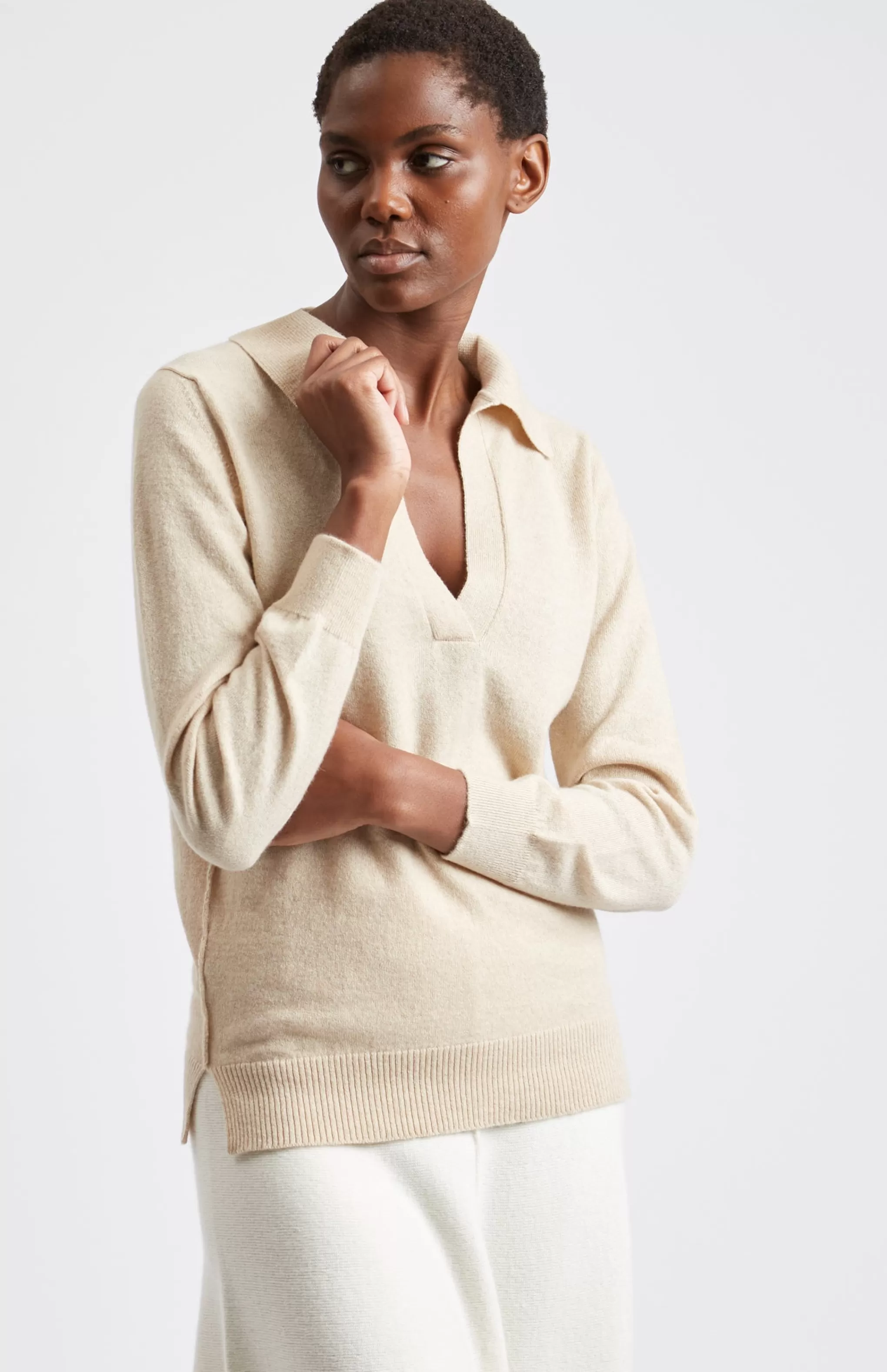 New Women's Polo-style Cashmere Jumper In Honey Men/Women Classic Cashmere