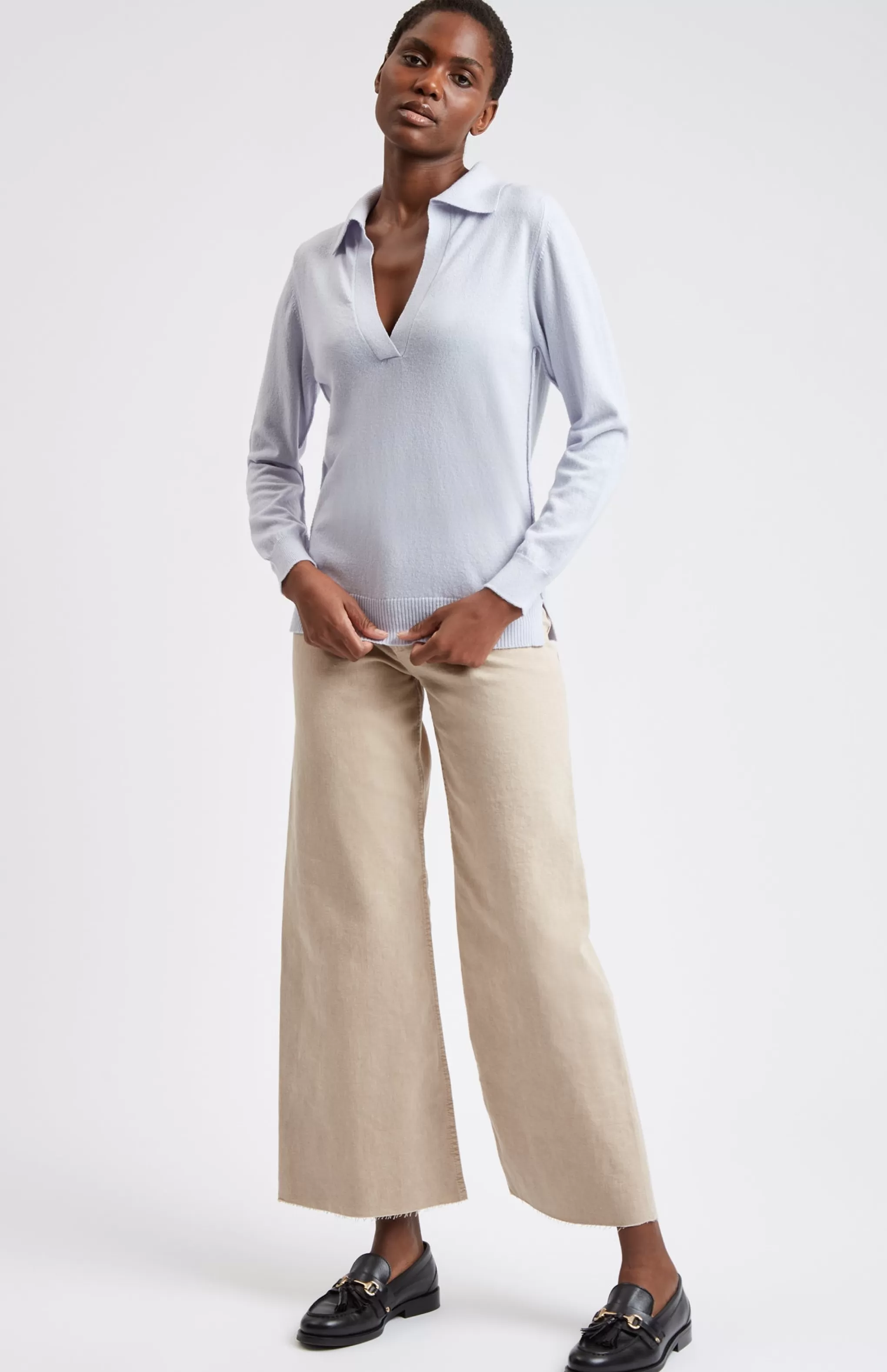 Online Women's Polo-style Cashmere Jumper In Light Blue Men/Women Classic Cashmere