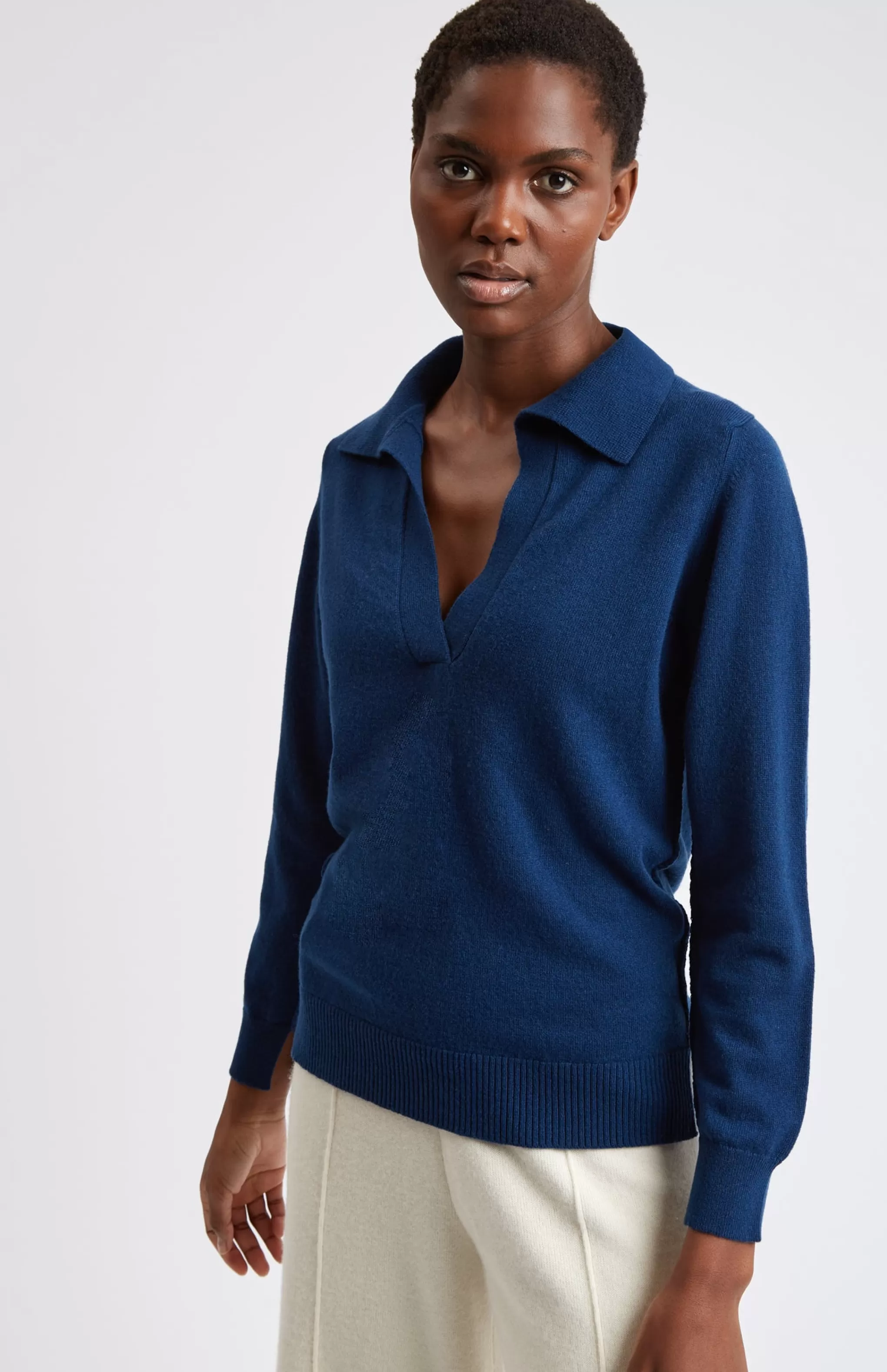 Hot Women's Polo-style Cashmere Jumper In Navy Men/Women Classic Cashmere