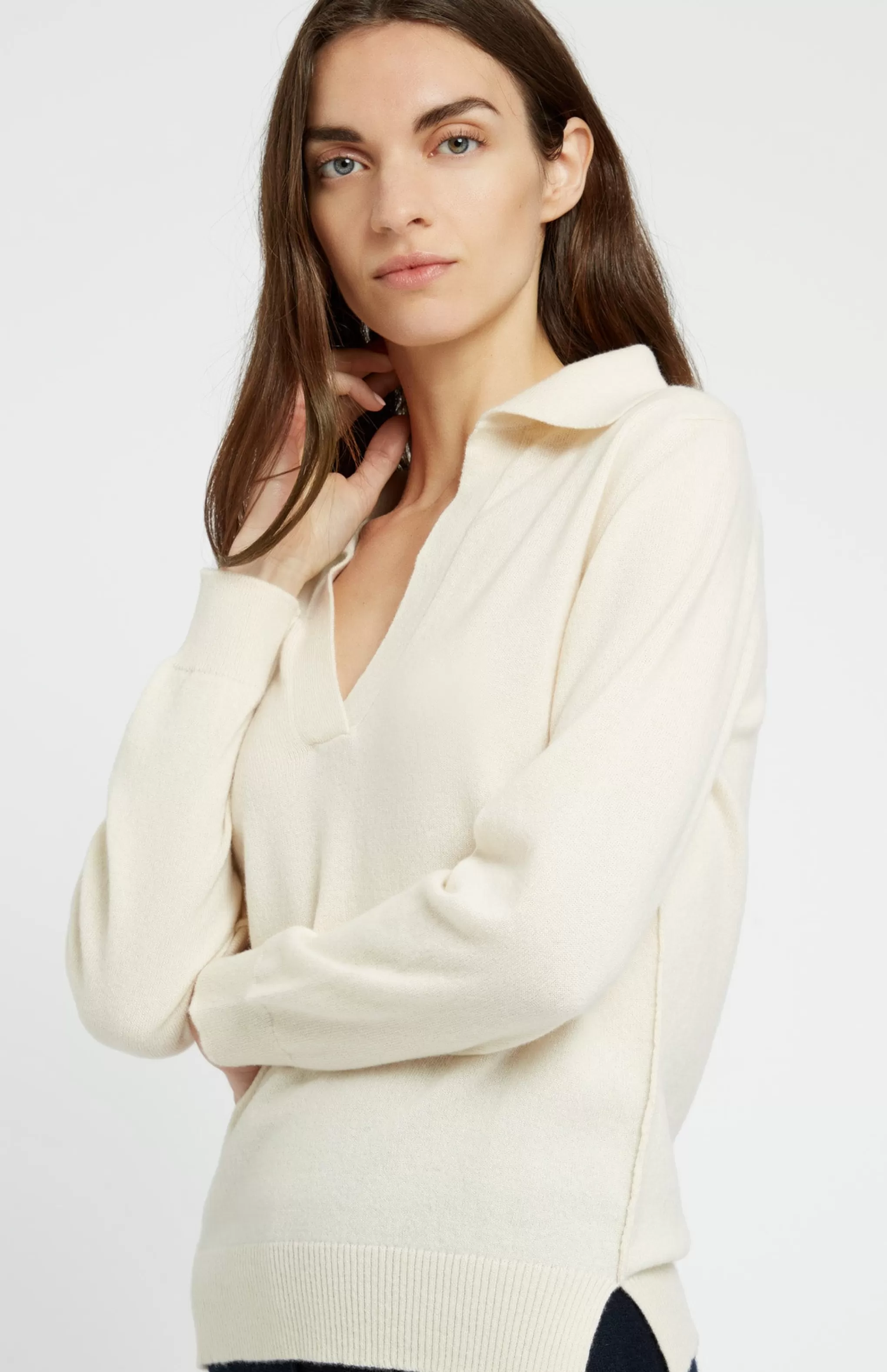 Outlet Women's Polo-style Cashmere Jumper In Vanilla Cream Men/Women Classic Cashmere