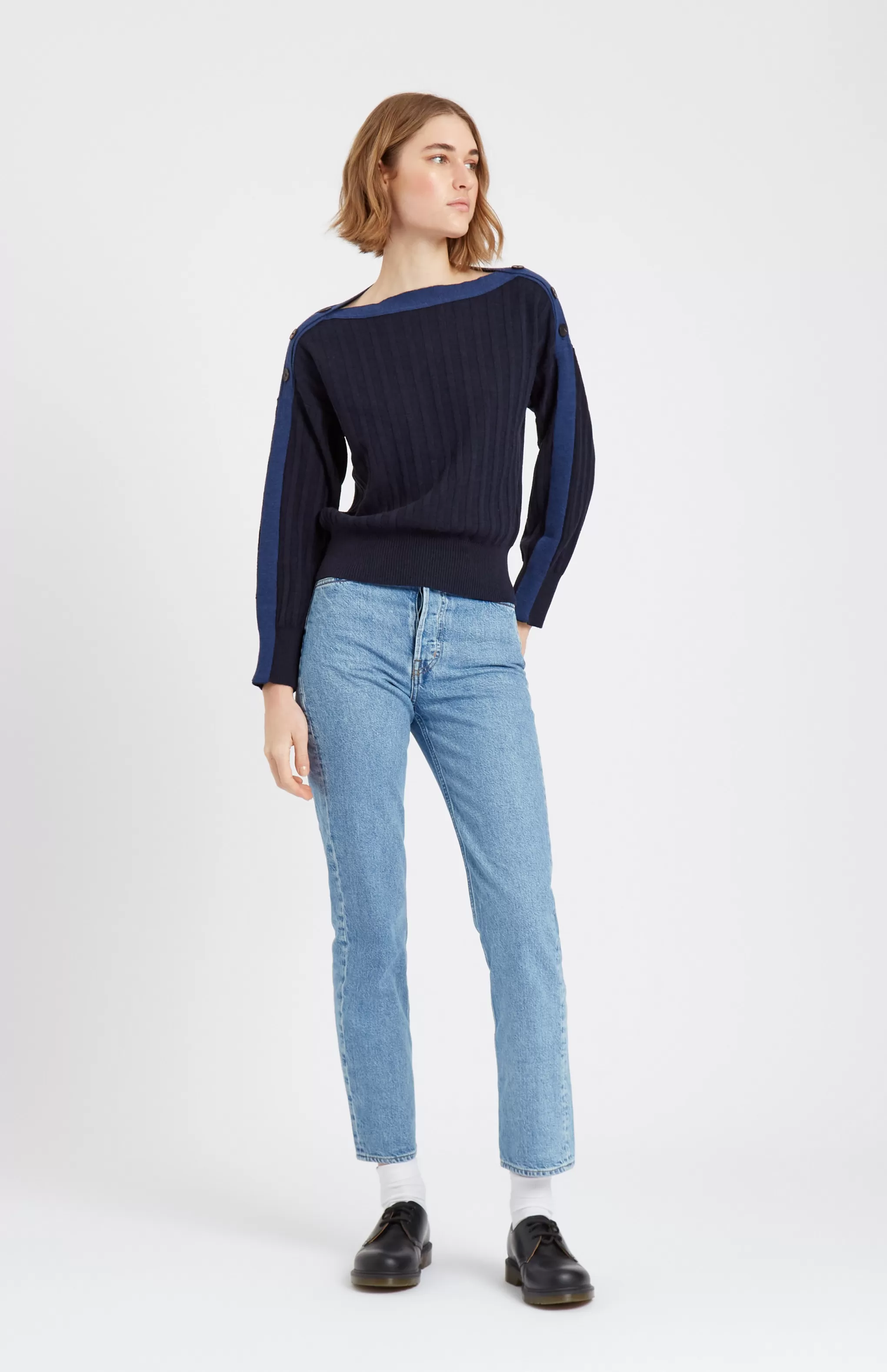 Best Sale Women's Round Neck Merino  Jumper In Navy Men/Women Round Neck Knits