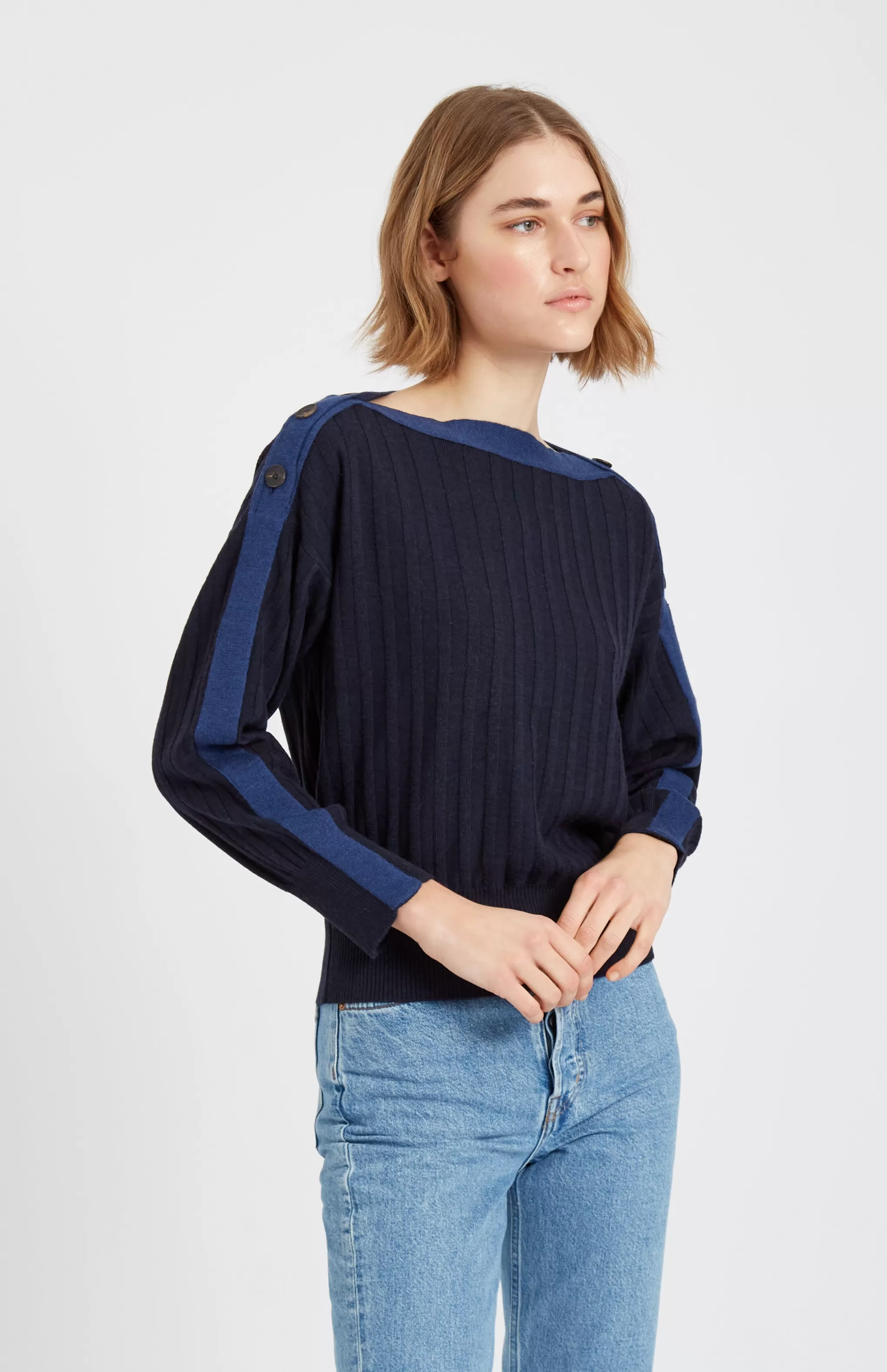 Best Sale Women's Round Neck Merino  Jumper In Navy Men/Women Round Neck Knits