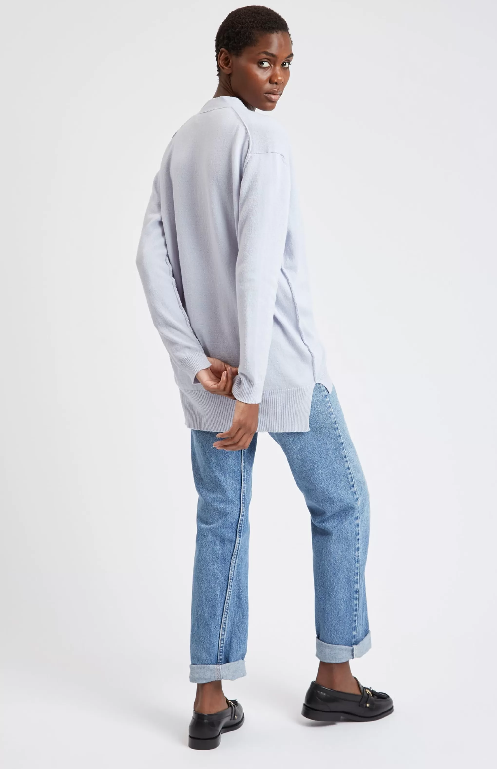 Outlet Women's V Neck Cashmere Cardigan In Light Blue Men/Women V Neck Knits