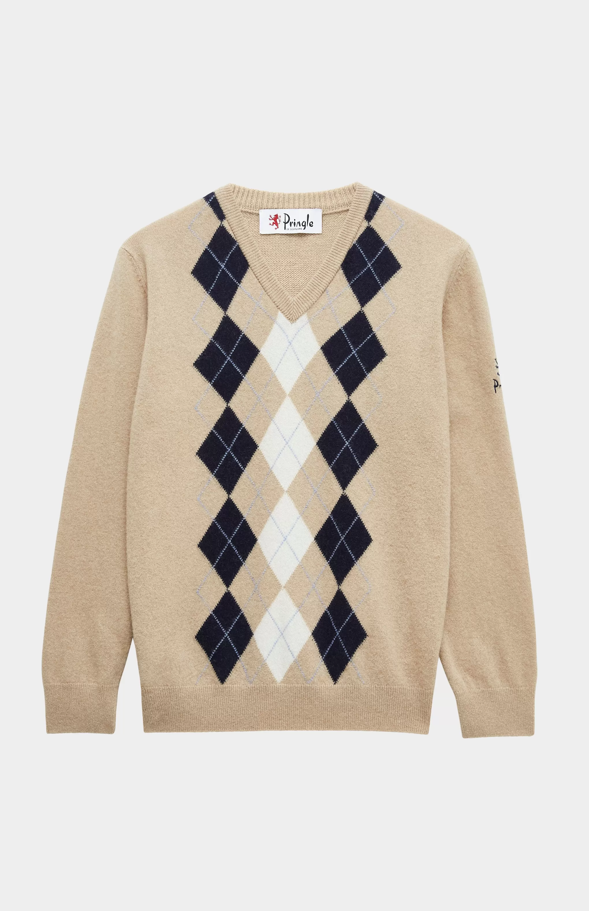 New Women's V Neck Centre Argyle Lambswool Jumper In Camel / Navy Men/Women V Neck Knits