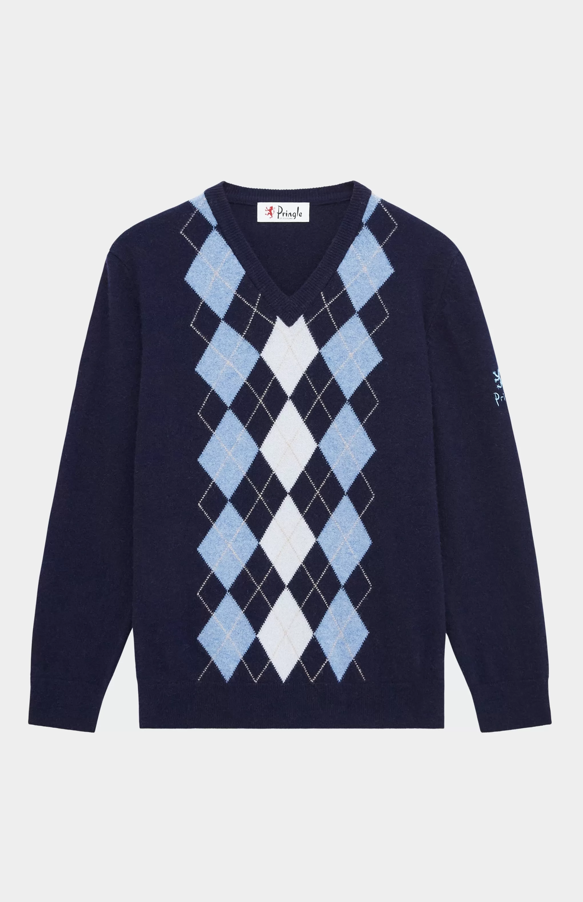 Discount Women's V Neck Centre Argyle Lambswool Jumper In Navy / Blue Men/Women V Neck Knits