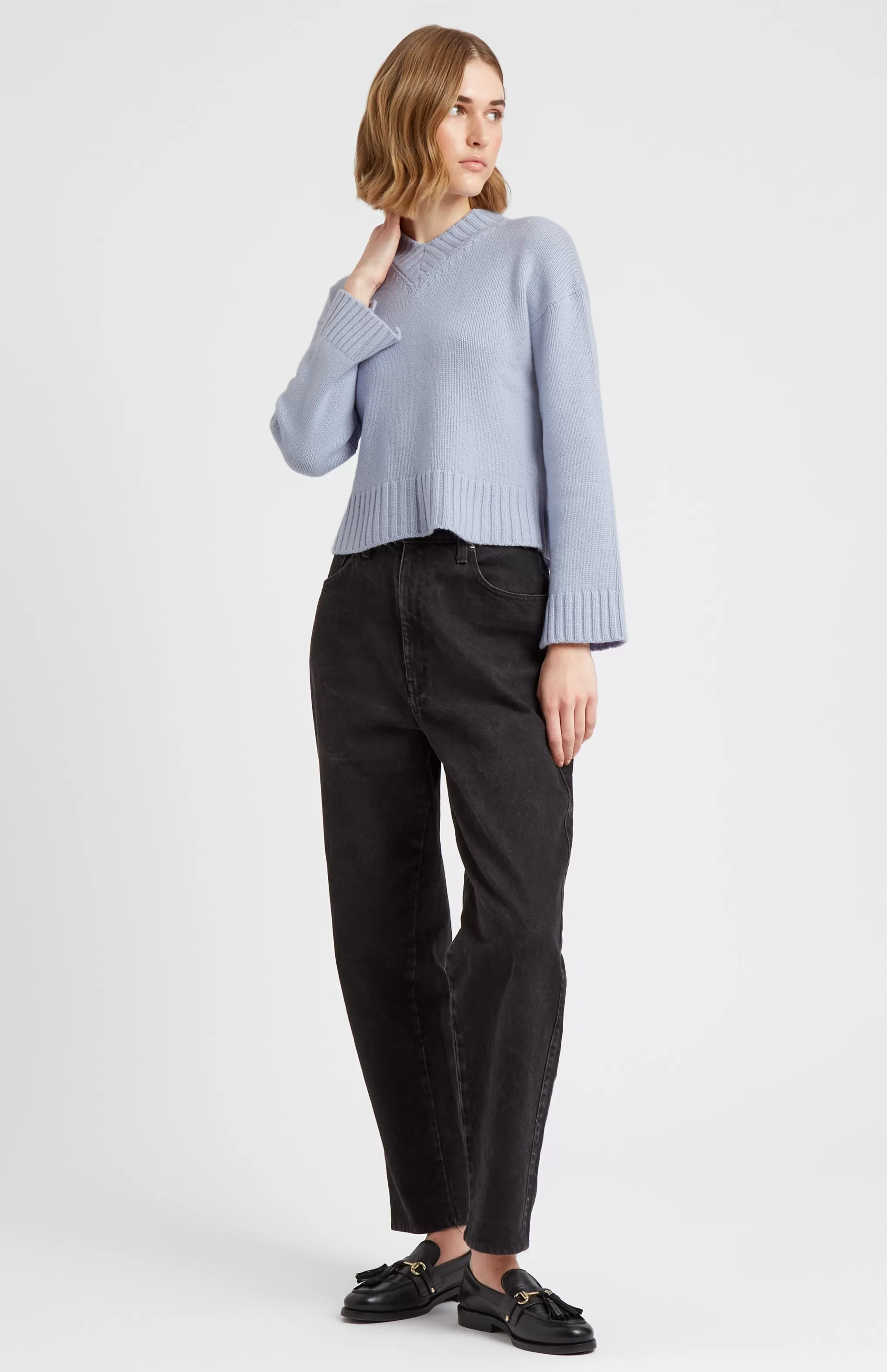 Sale Women's V Neck Cosy Cashmere Jumper In Baby Blue Men/Women Gifts For Women
