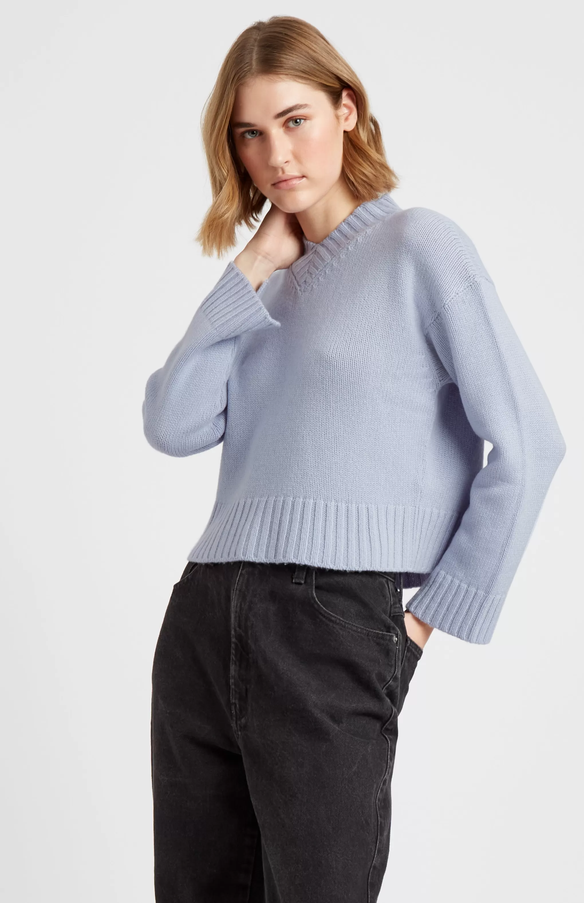 Sale Women's V Neck Cosy Cashmere Jumper In Baby Blue Men/Women Gifts For Women