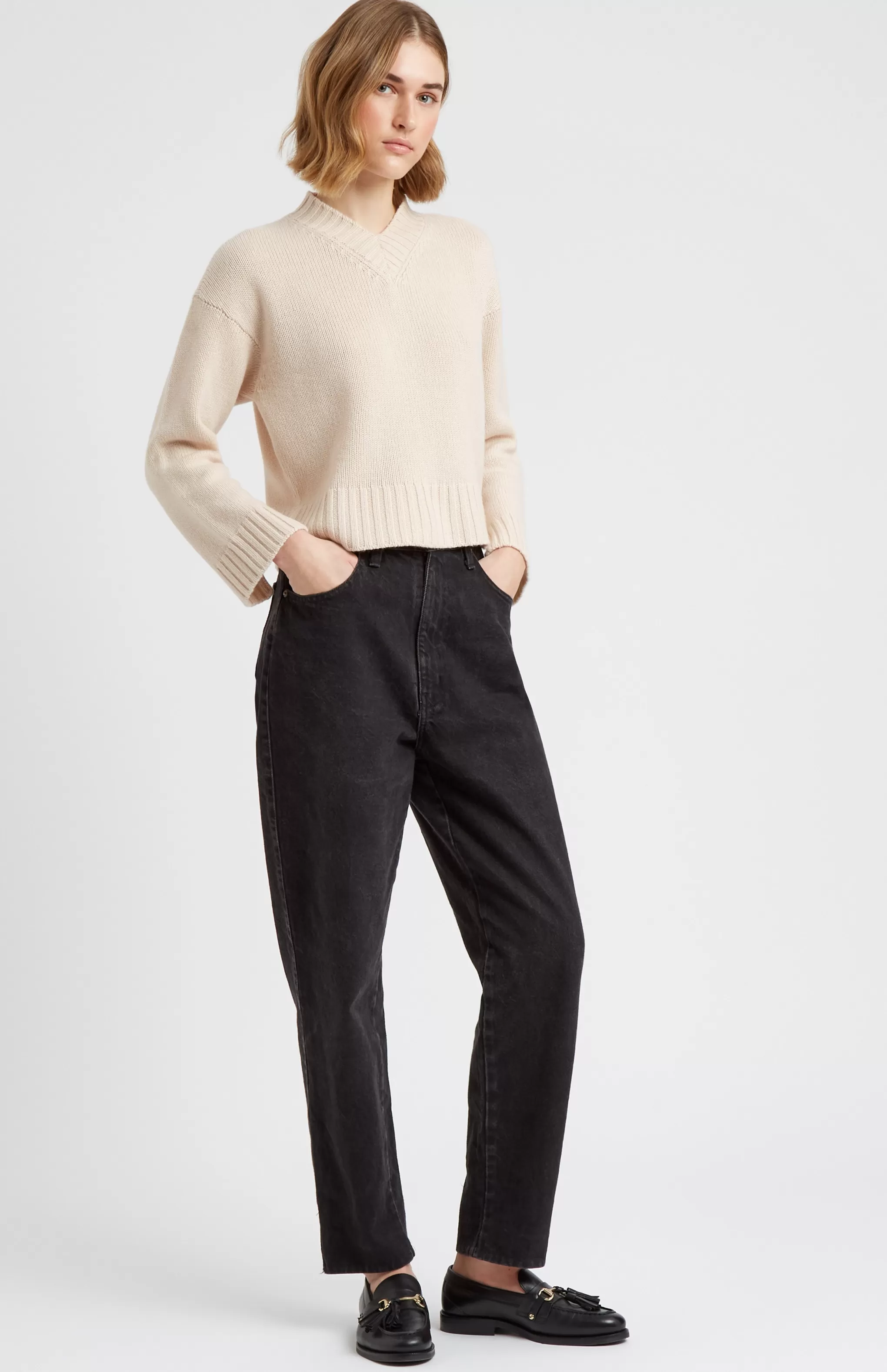 Shop Women's V Neck Cosy Cashmere Jumper In Light Natural Men/Women V Neck Knits