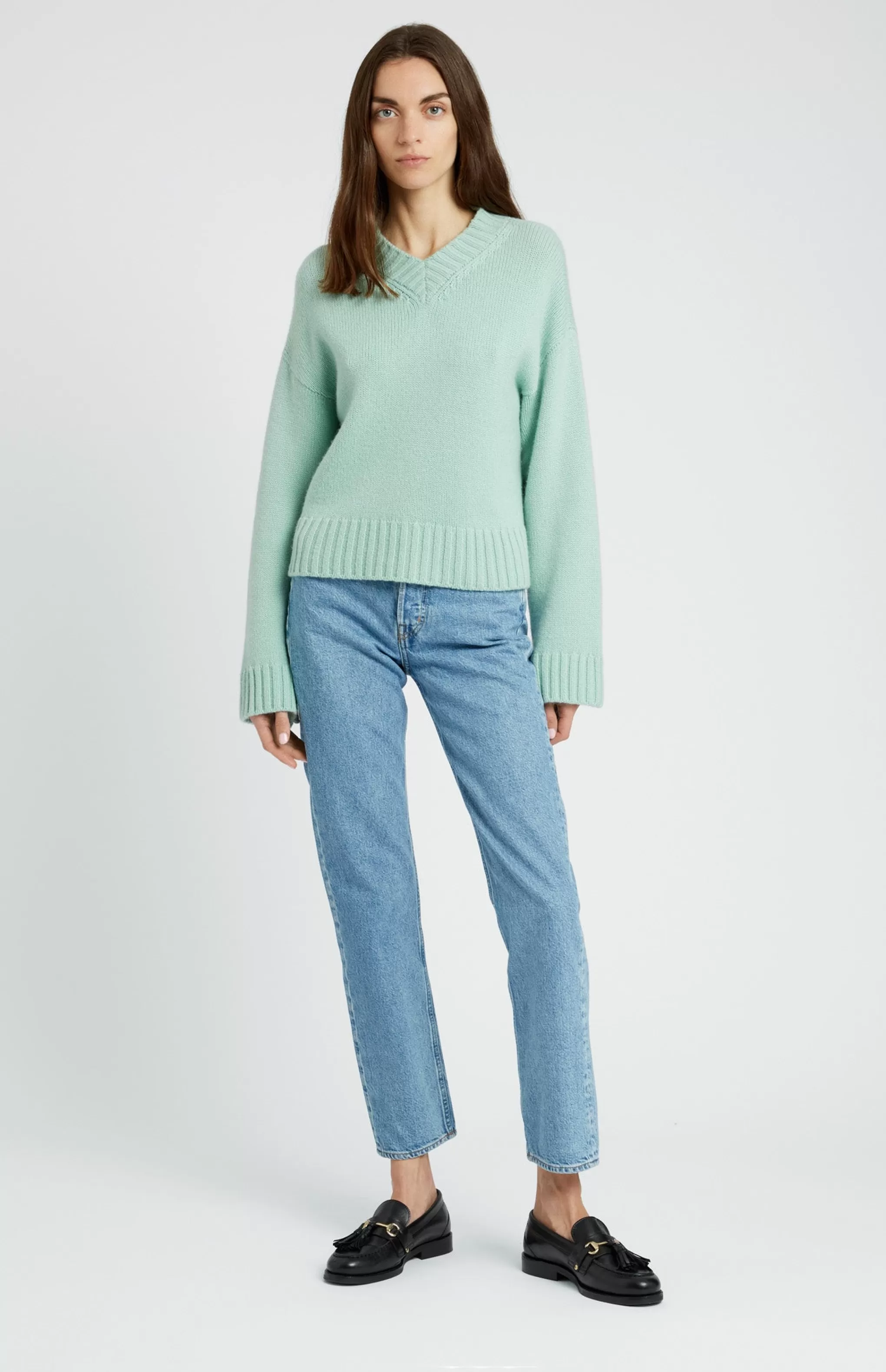 Clearance Women's V Neck Cosy Cashmere Jumper In Mint Men/Women V Neck Knits