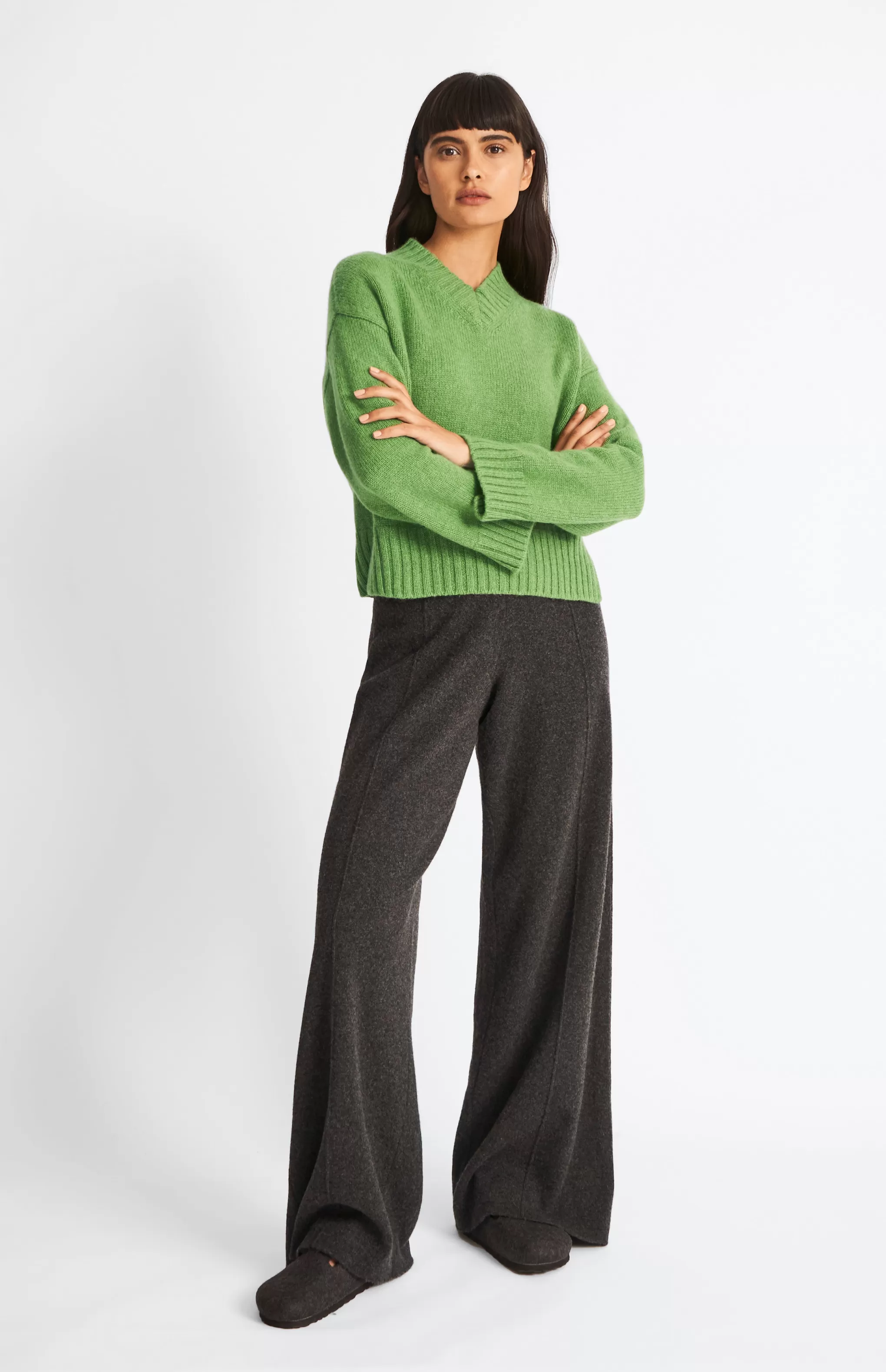Shop Women's V Neck Cosy Cashmere Jumper In Wood Sage Men/Women Gifts For Women