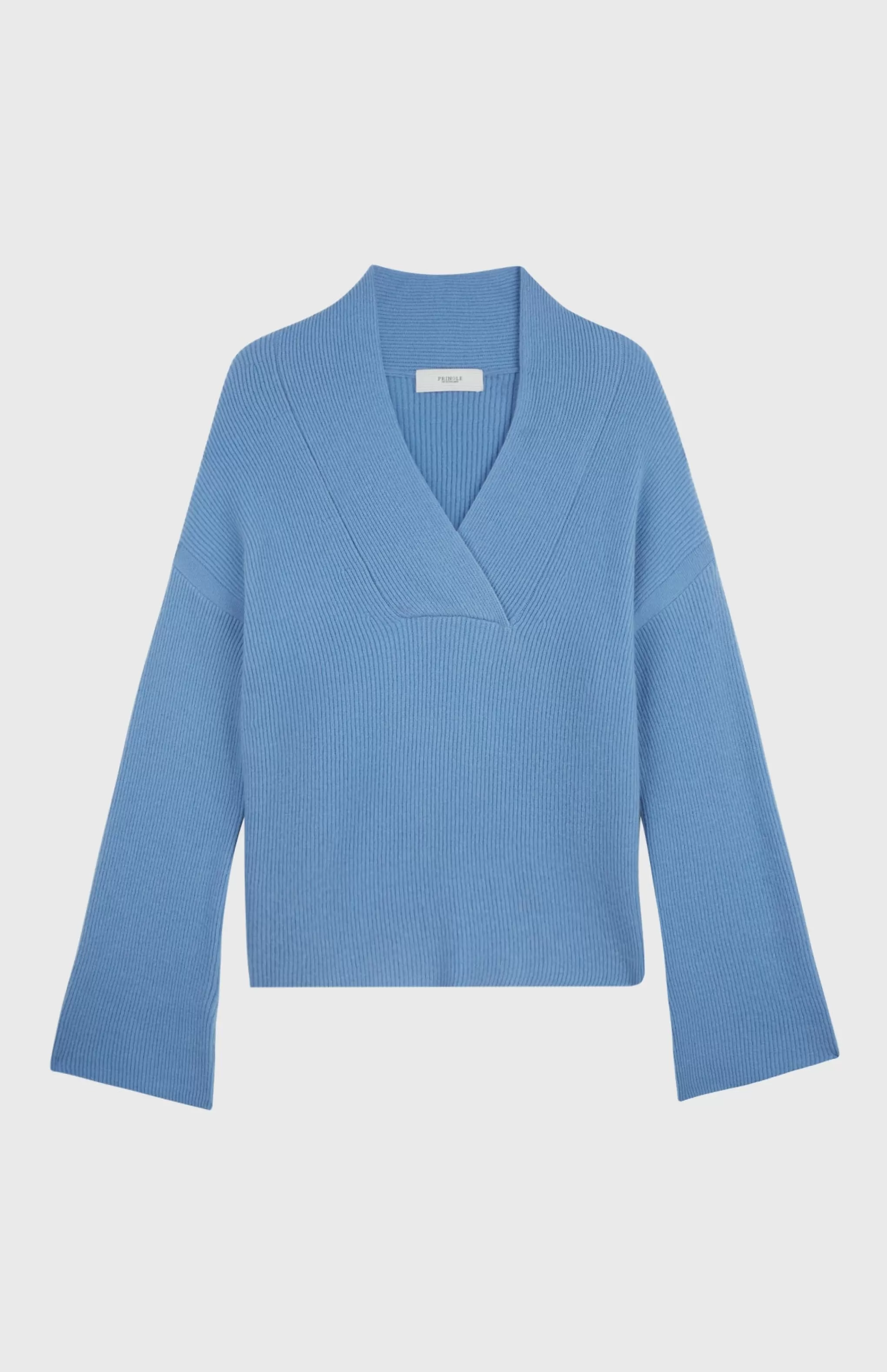 New Wool Cashmere Blend Shawl Neck Jumper With Fine Rib In Cornflower Blue Men/Women Loungewear
