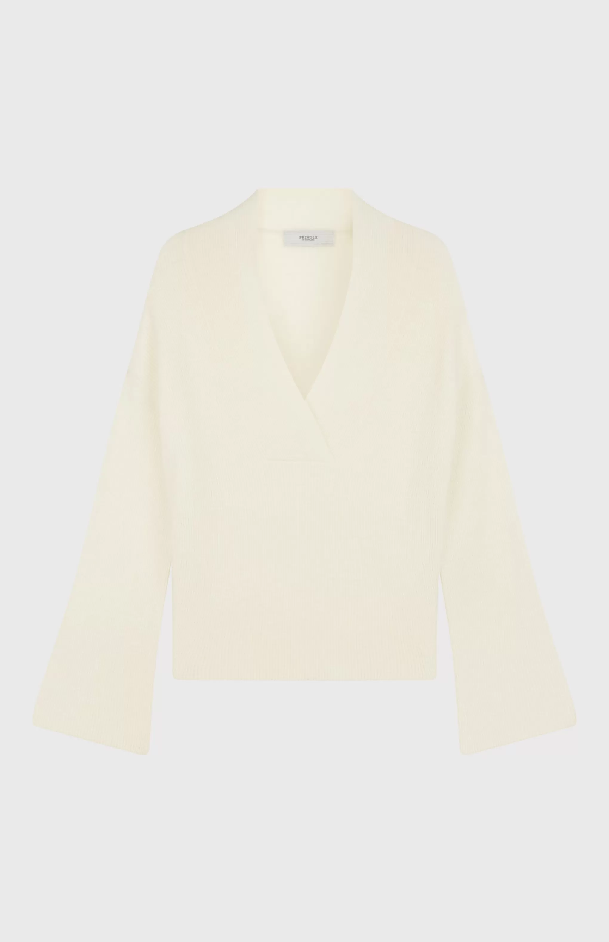 Clearance Wool Cashmere Blend Shawl Neck Jumper With Fine Rib In Cream Men/Women V Neck Knits