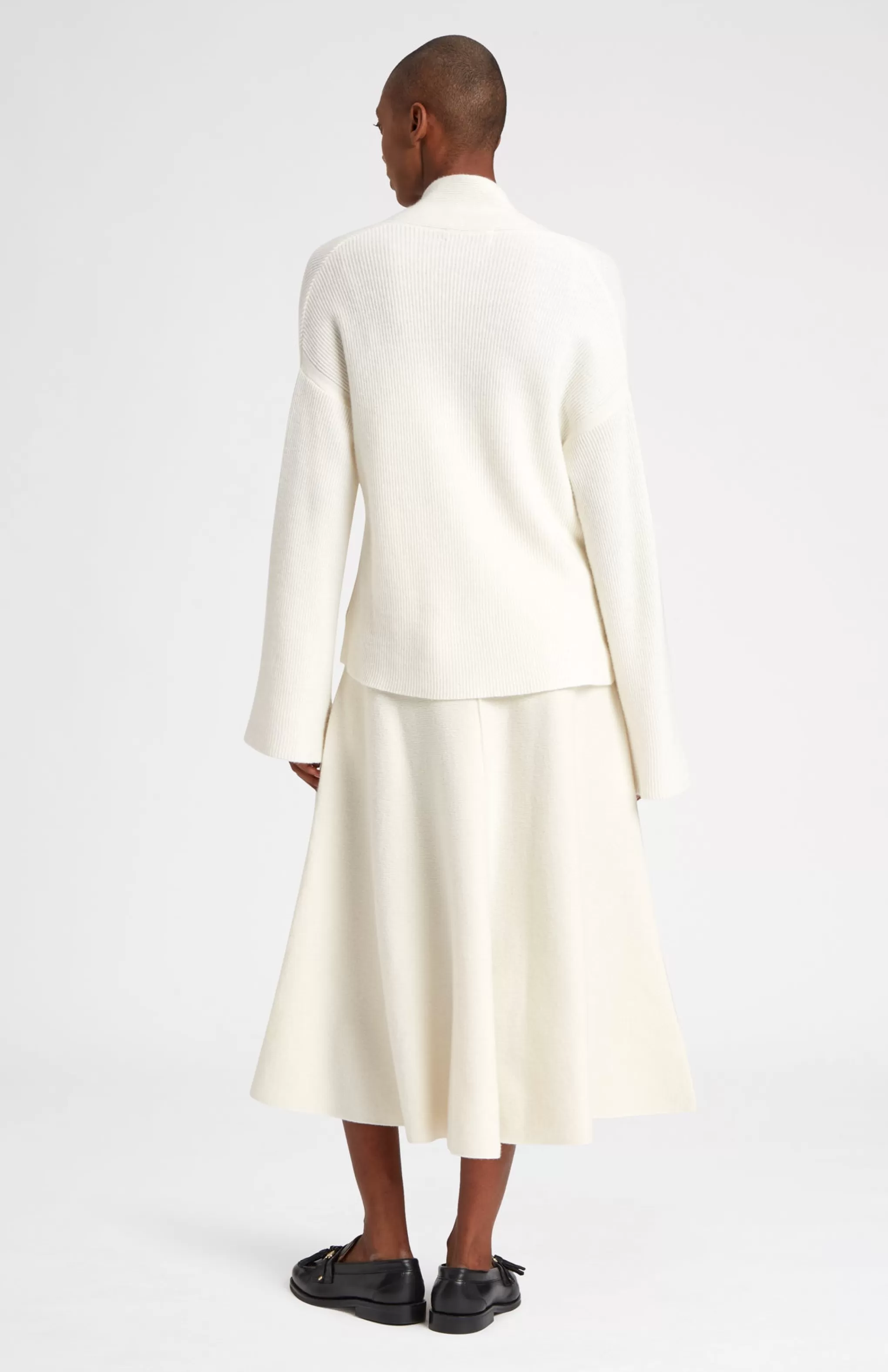 Clearance Wool Cashmere Blend Shawl Neck Jumper With Fine Rib In Cream Men/Women V Neck Knits