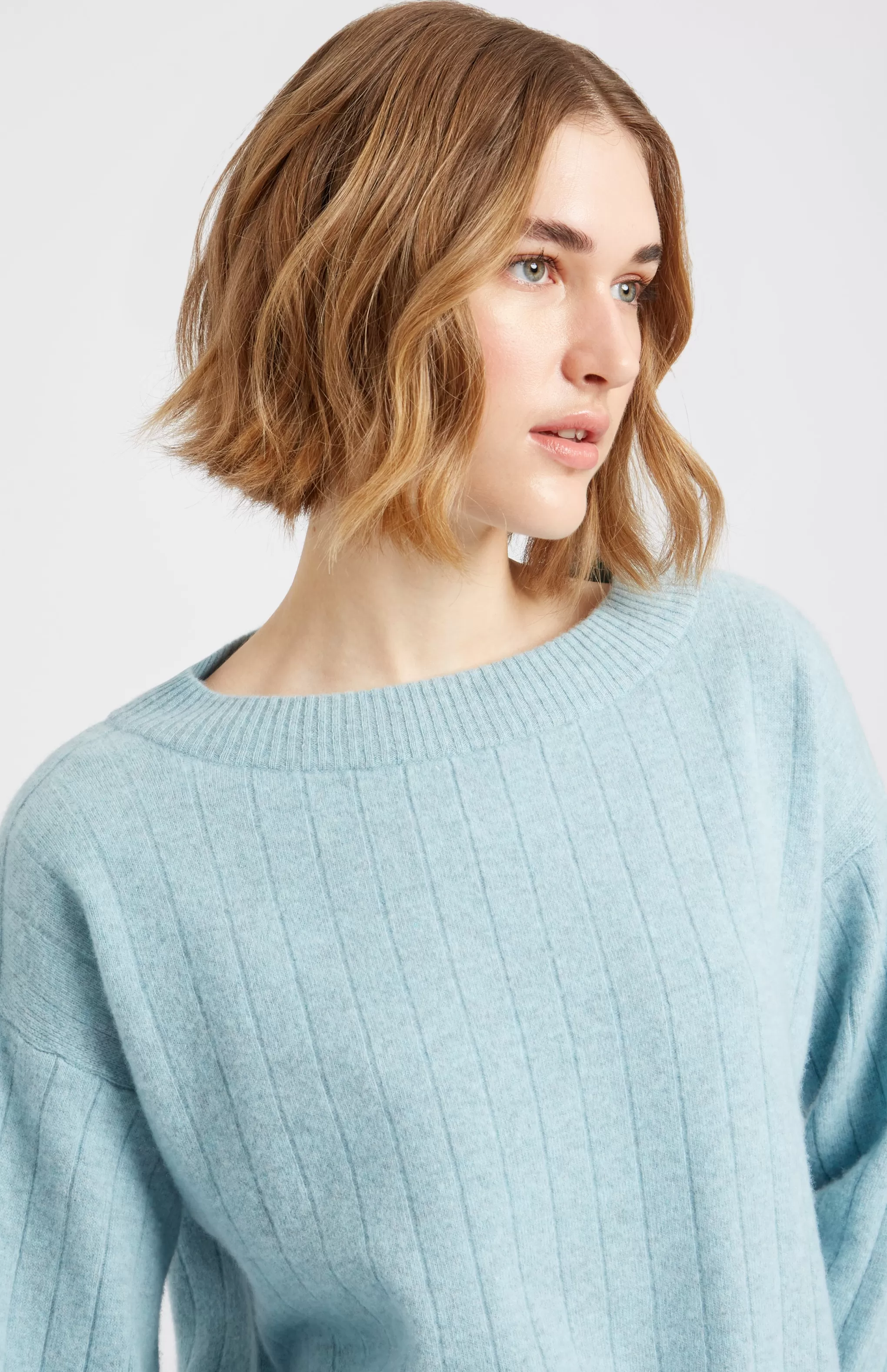 Cheap Wool Cashmere Blend Wide Neck Rib Jumper In Aqua Melange Men/Women Loungewear