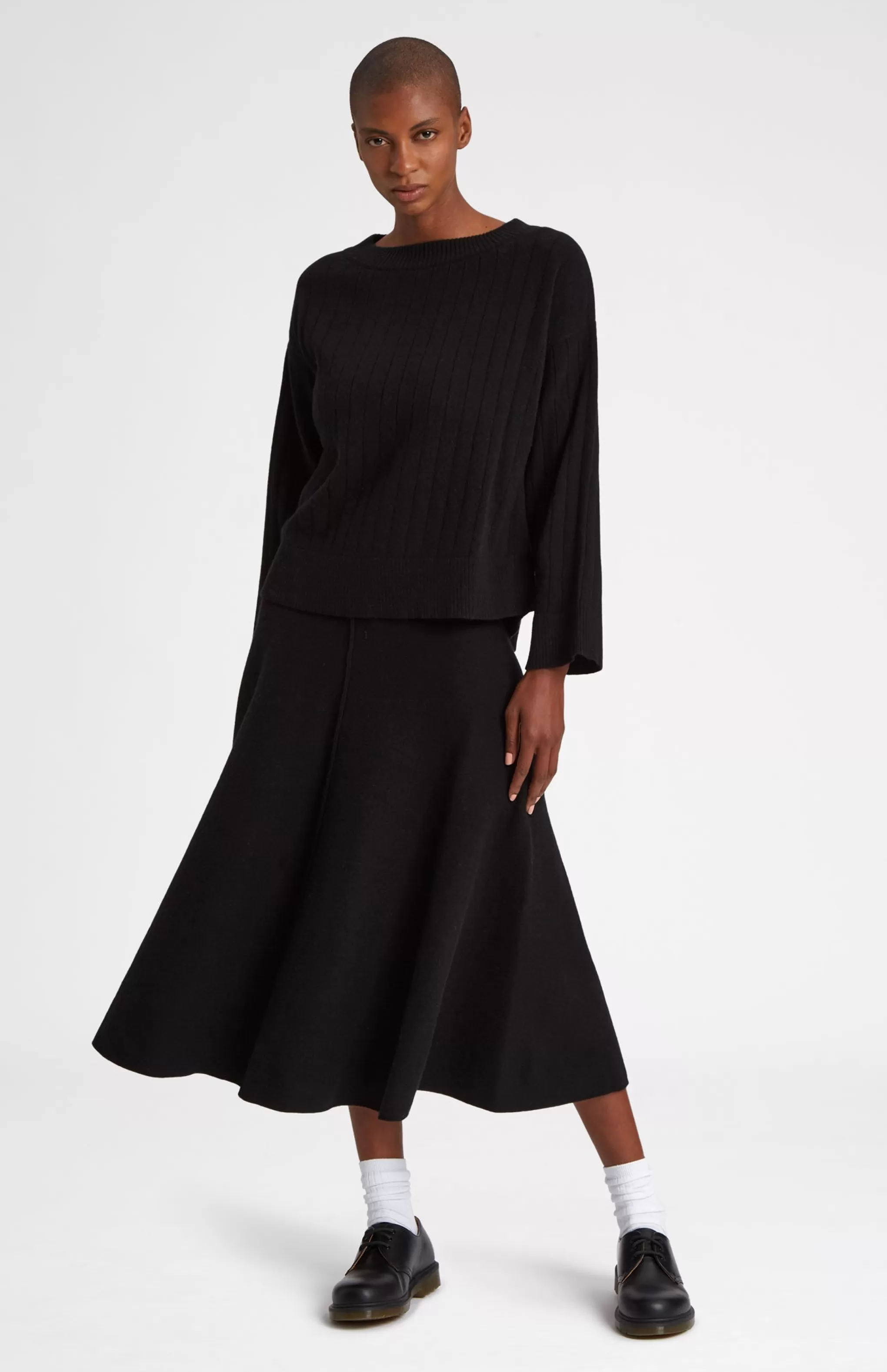 Hot Wool Cashmere Blend Wide Neck Rib Jumper In Black Men/Women Lambswool