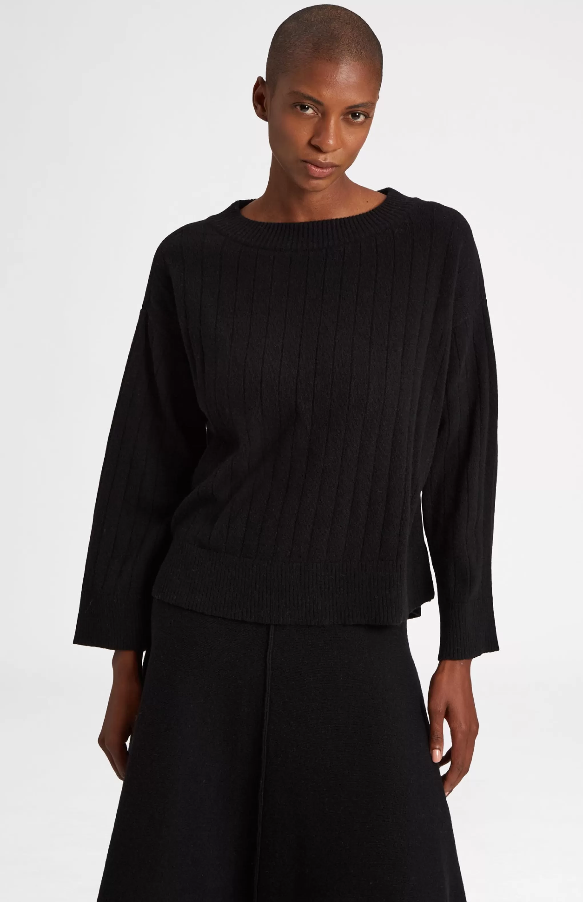 Hot Wool Cashmere Blend Wide Neck Rib Jumper In Black Men/Women Lambswool