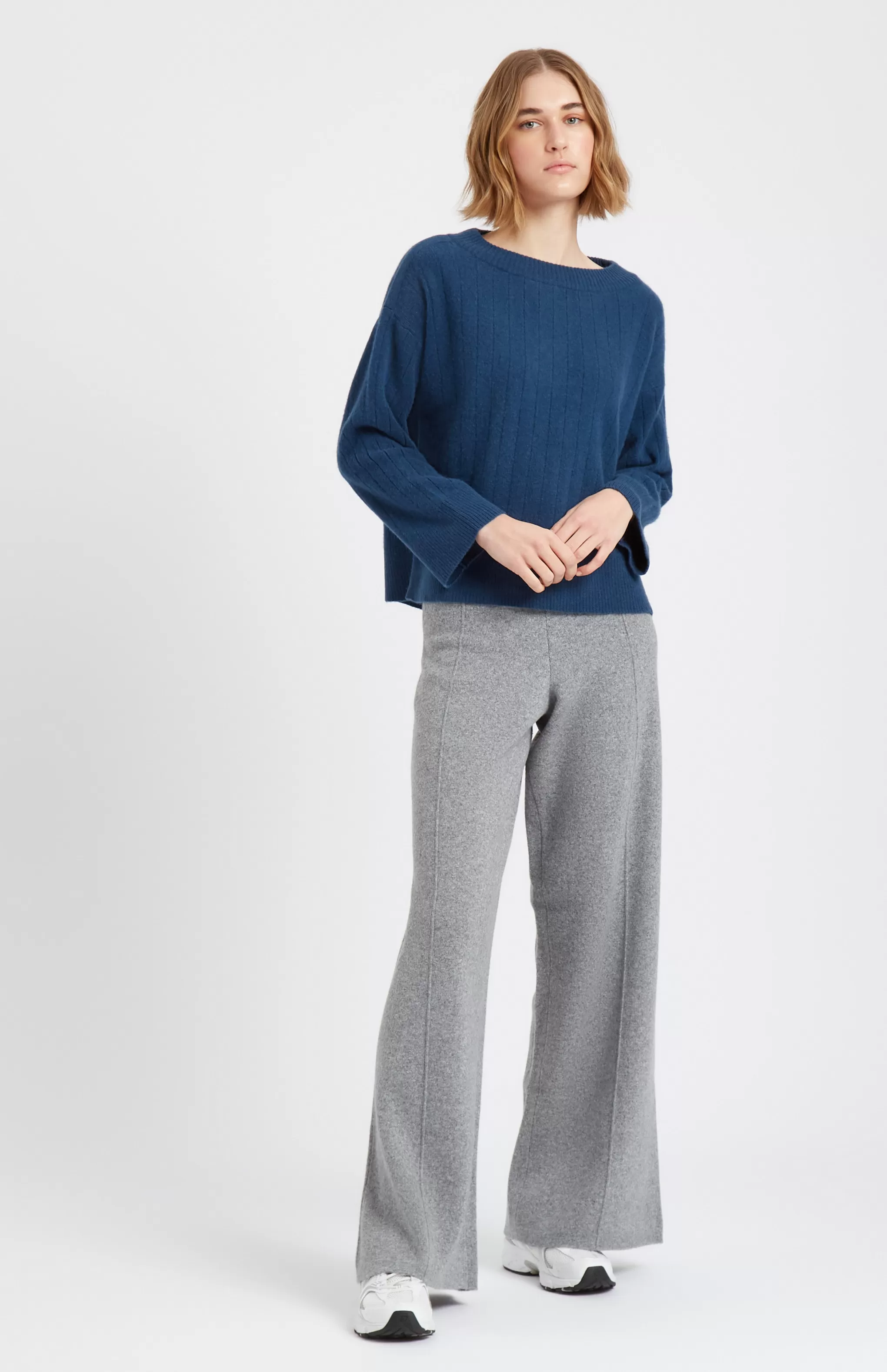 Online Wool Cashmere Blend Wide Neck Rib Jumper In Night Sky Men/Women Round Neck Knits