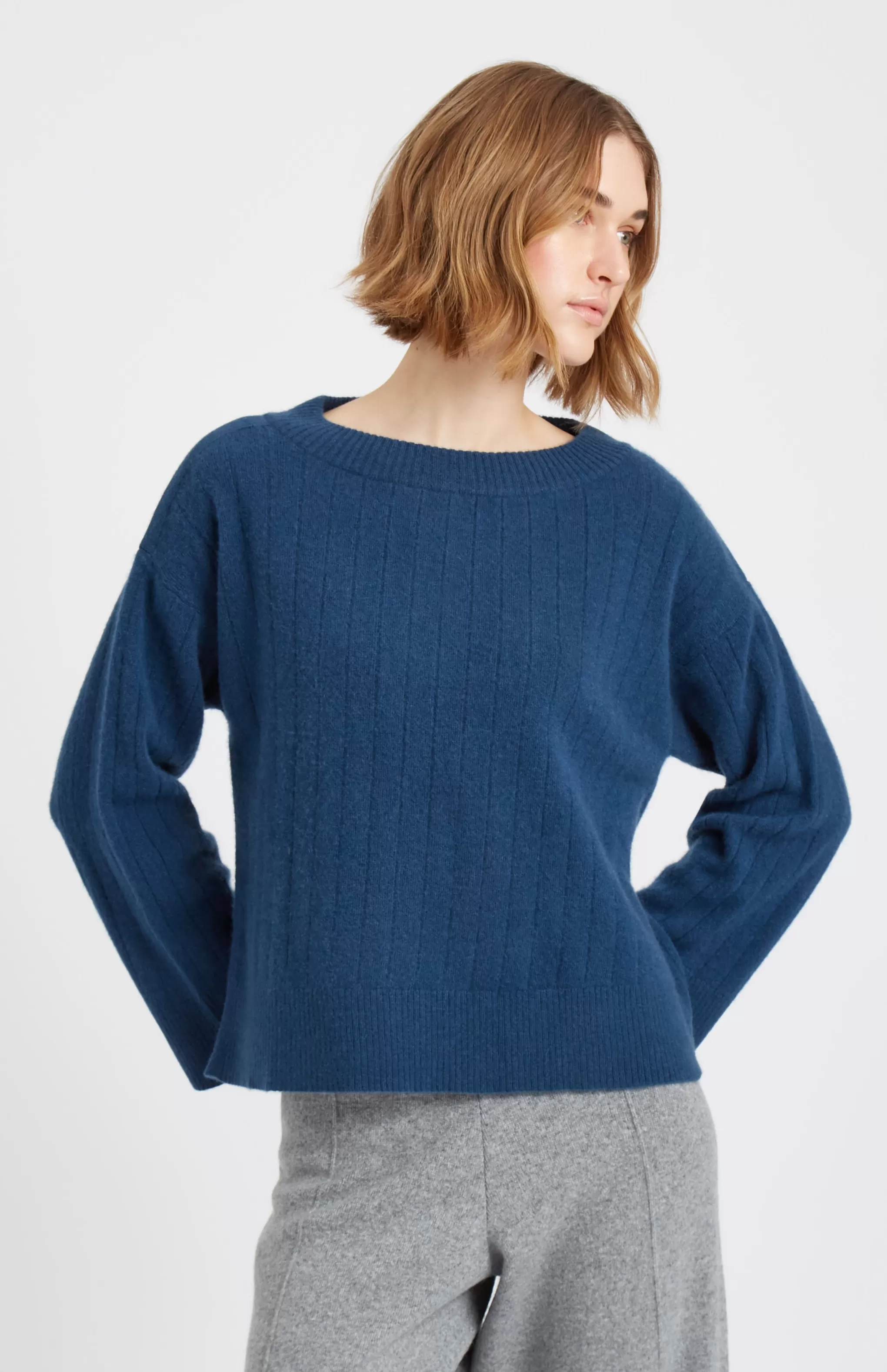 Store Wool Cashmere Blend Wide Neck Rib Jumper In Night Sky Men/Women Loungewear